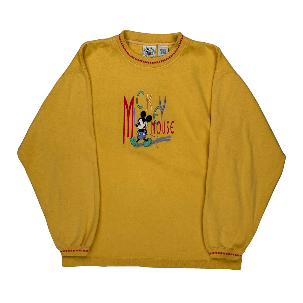 Mickey & Co. Cartoon Sweatshirt - XL Yellow Polyester Blend Refurbished - Thrifted (note: this is a term often used to describe second- refurbished available on Cerqular