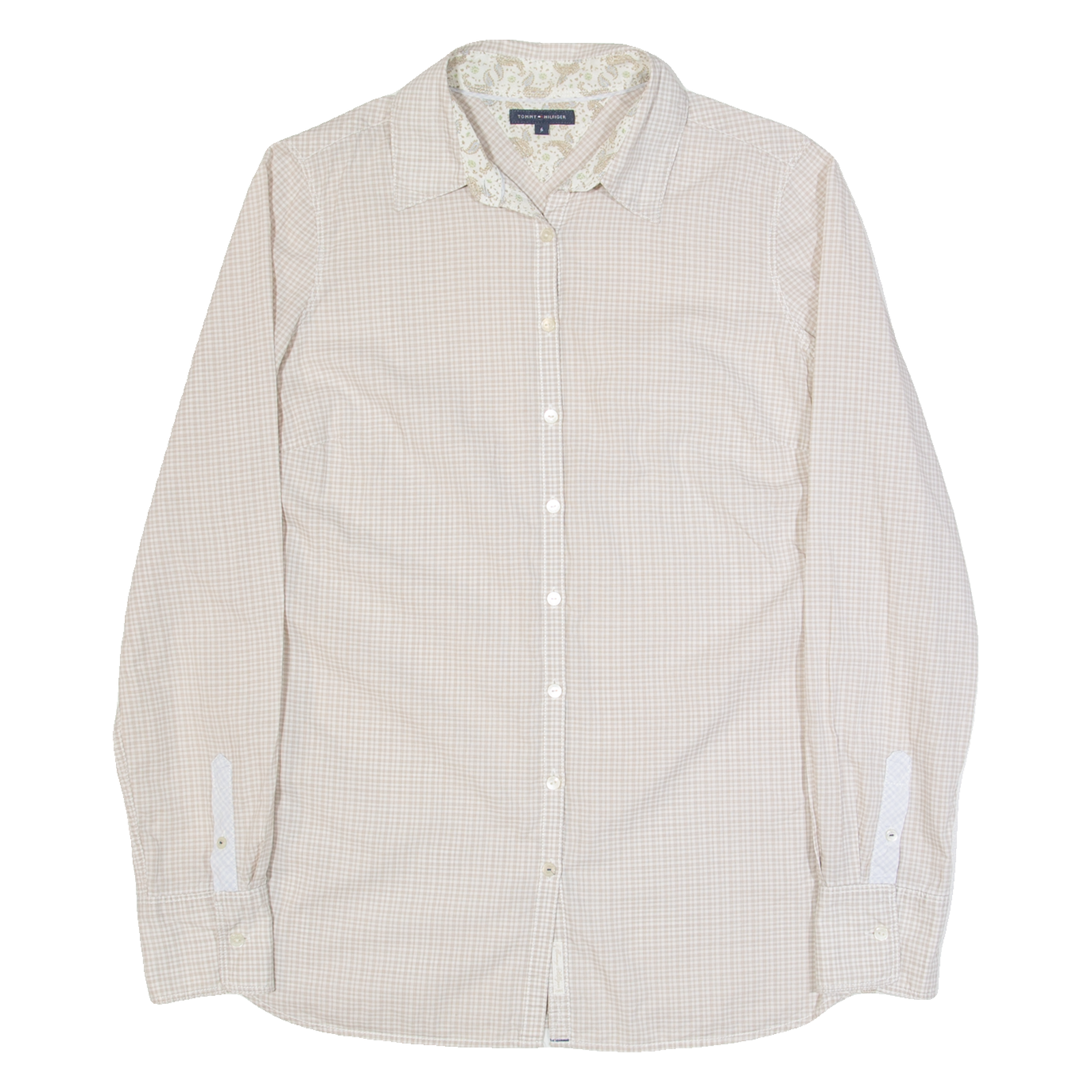 TOMMY HILFIGER Womens Printed Shirt Beige Collared Long Sleeve Check S Refurbished - N/A refurbished available on Cerqular