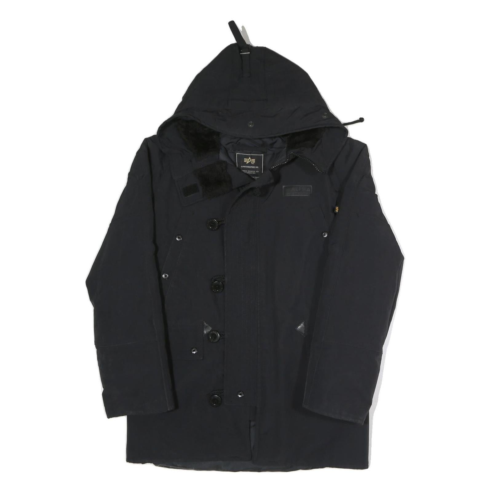ALPHA INDUSTRIES Mens Black Flight Jacket XS Polyester Blend Zip Hooded Plain Refurbished - N/A refurbished available on Cerqular