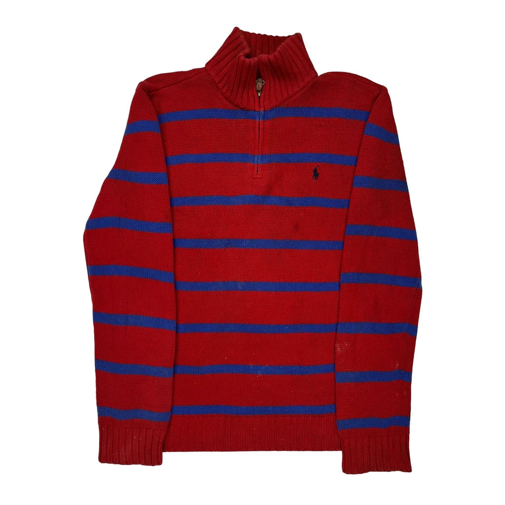 Age 13-14 Polo By Ralph Lauren Striped 1/4 Zip - XL Blue Cotton Refurbished - Thrifted (note: this is a term often used to describe second- refurbished available on Cerqular