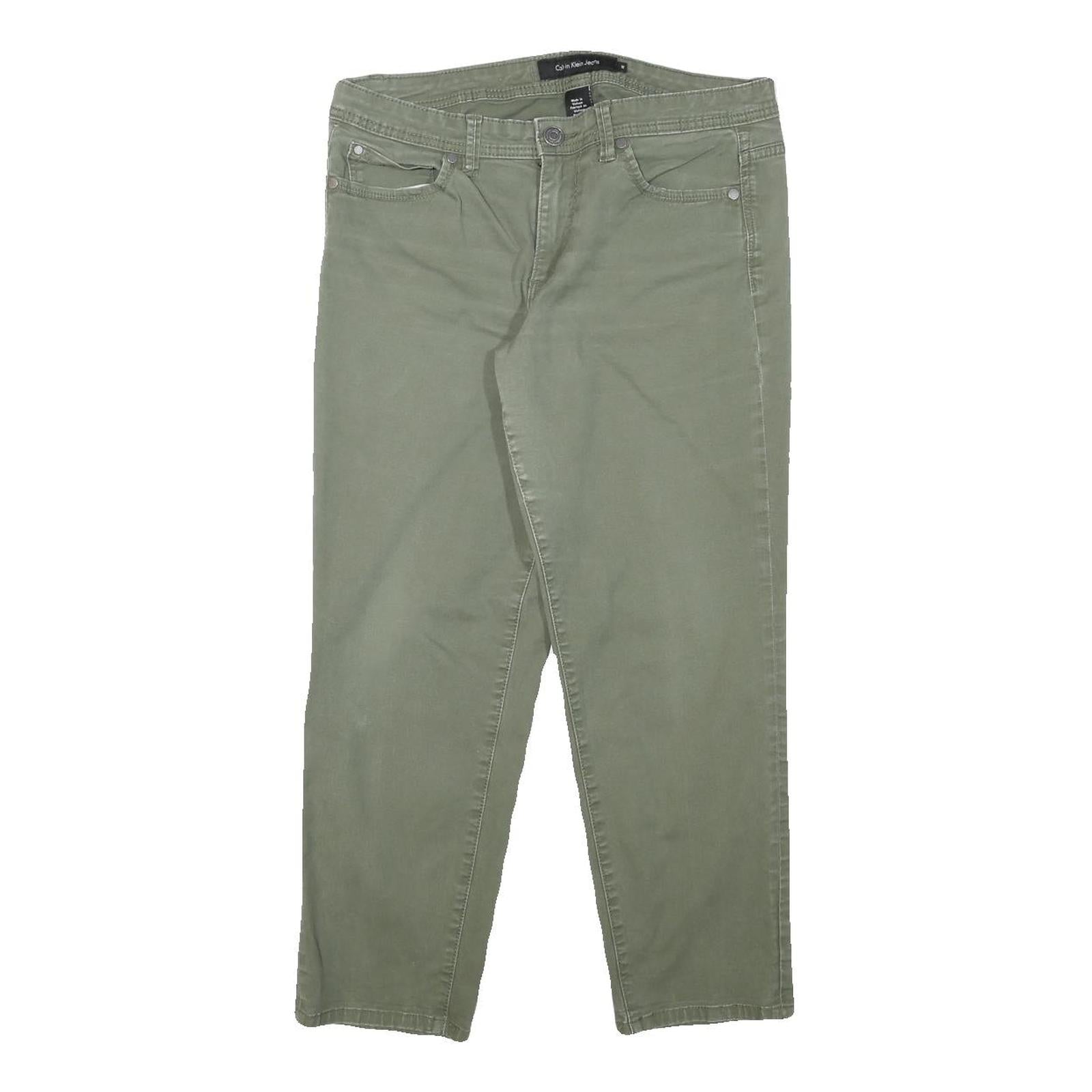 CALVIN KLEIN JEANS Womens Slim Fit Olive Green Cotton Blend Trousers W31 L25 Refurbished - N/A refurbished available on Cerqular