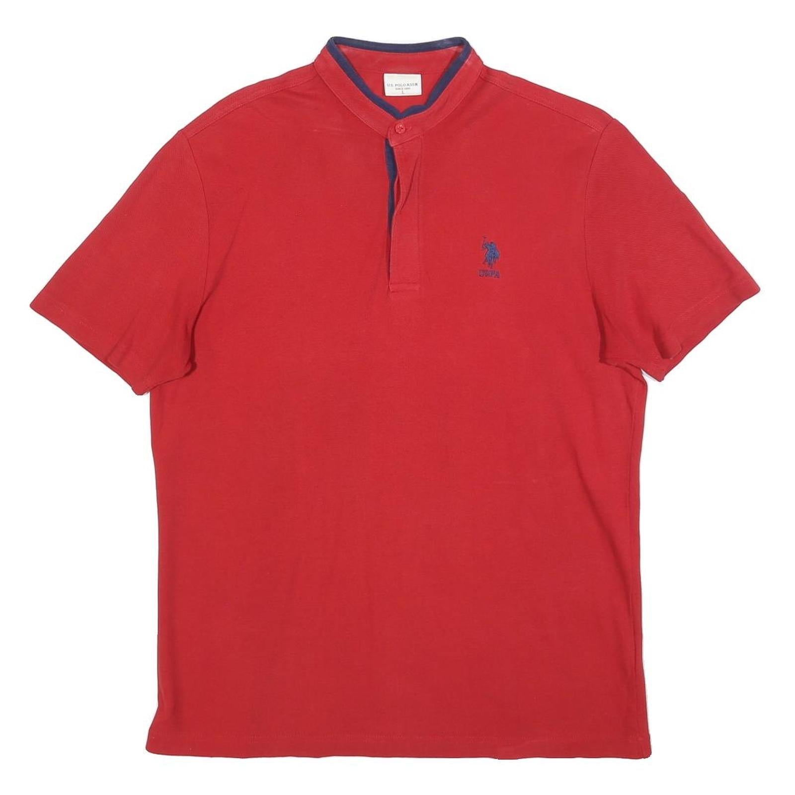 U.S. POLO ASSN Mens Red & Navy Short Sleeve Polo Shirt L Cotton Blend Refurbished - N/A refurbished available on Cerqular