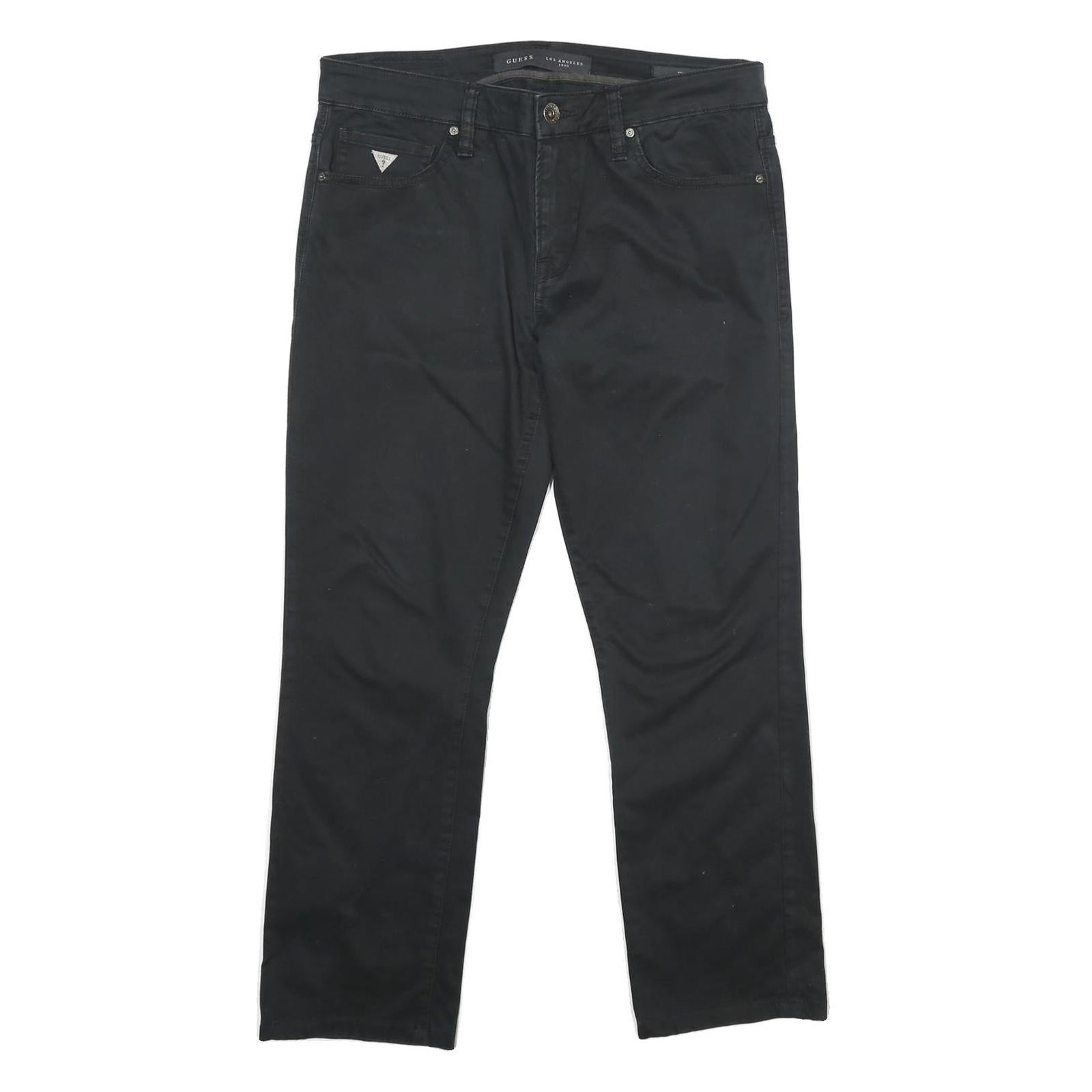 GUESS Mens Cotton Blend Black Regular Fit Straight Leg Trousers W34 L28 Zip Refurbished - N/A refurbished available on Cerqular