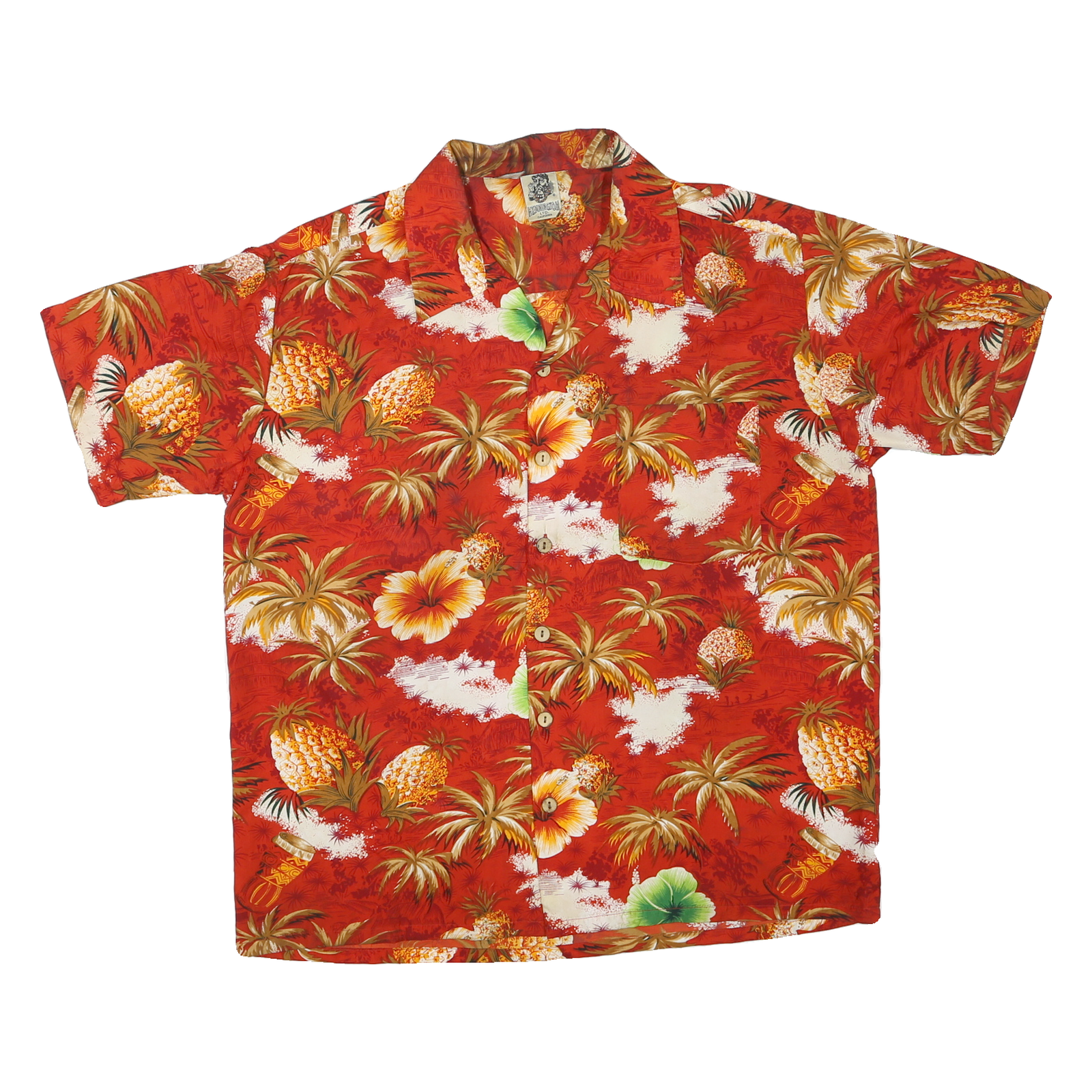 KENNINGTON Mens Red Hawaiian Shirt L Cotton Blend Summer Beach Holiday Casual Refurbished - N/A refurbished available on Cerqular