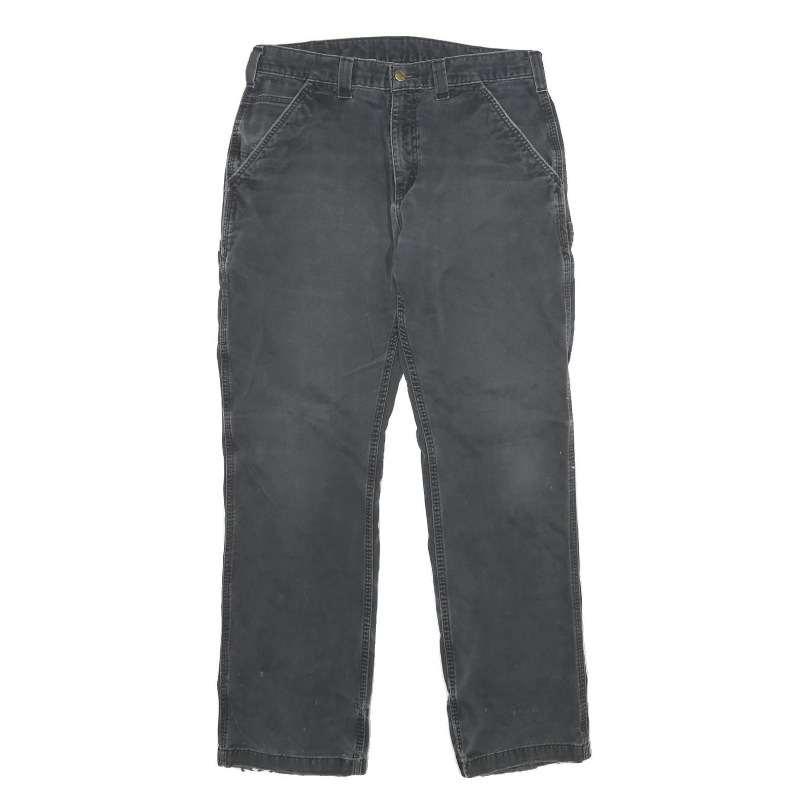 CARHARTT Mens Cotton Black Relaxed Straight Trousers W33 L32 Workwear Durable Refurbished - N/A refurbished available on Cerqular