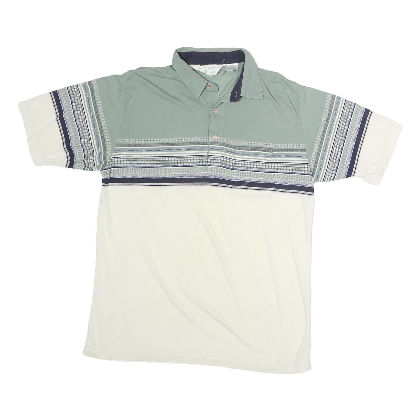 PALMLAND CLUB Mens Green & Cream Striped Short Sleeve M Cotton Polo Shirt Casual Refurbished - N/A refurbished available on Cerqular