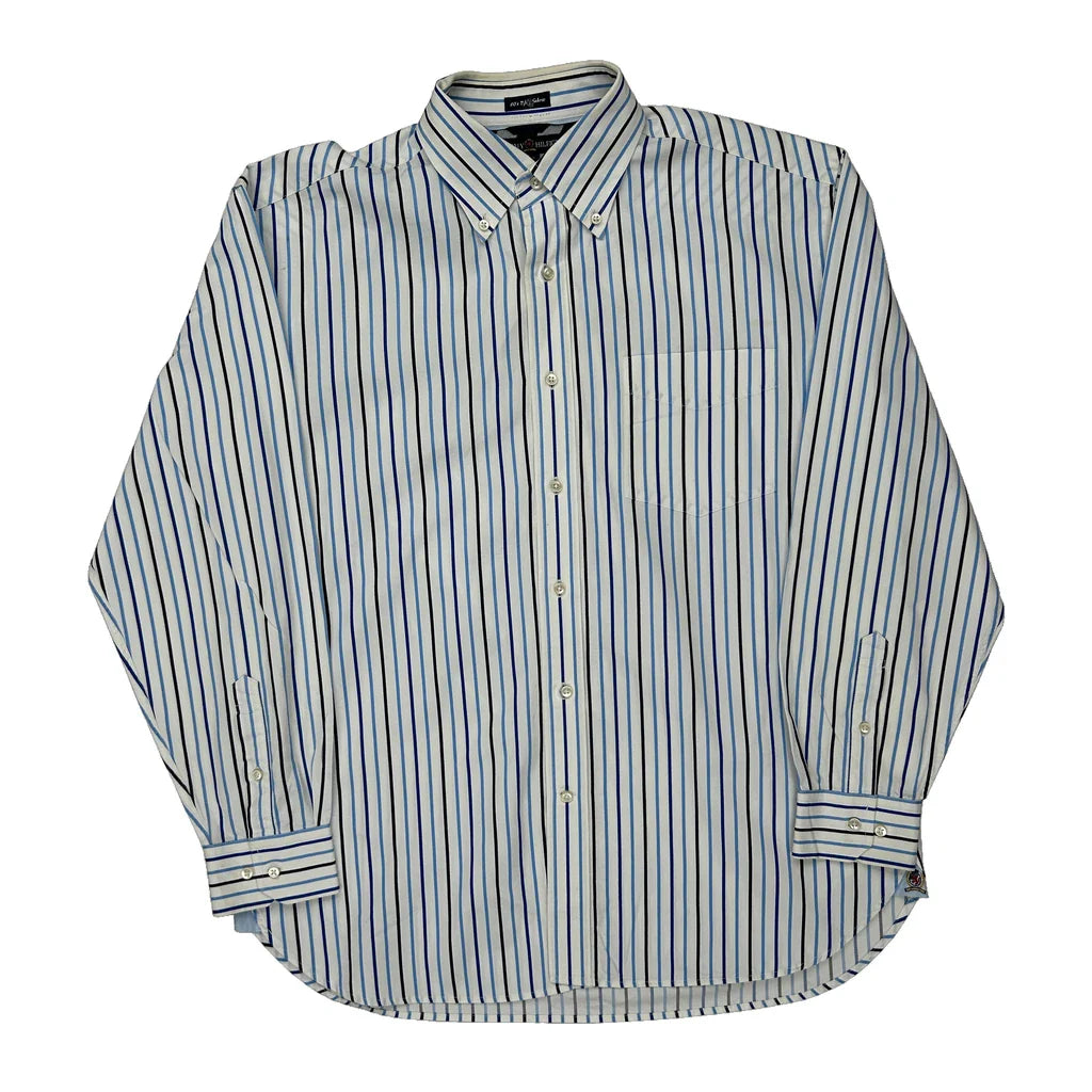 Tommy Hilfiger Striped Shirt - Large Blue Cotton Refurbished - Thrifted (note: this is a term often used to describe second- refurbished available on Cerqular