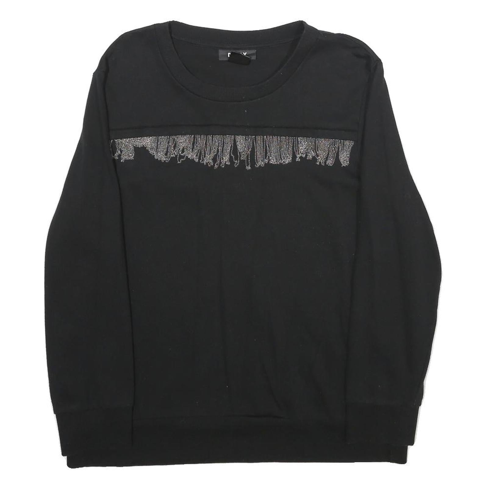 DKNY Womens Black Cotton Blend Crew Neck Sweatshirt L Beaded Trim Detail Refurbished - N/A refurbished available on Cerqular