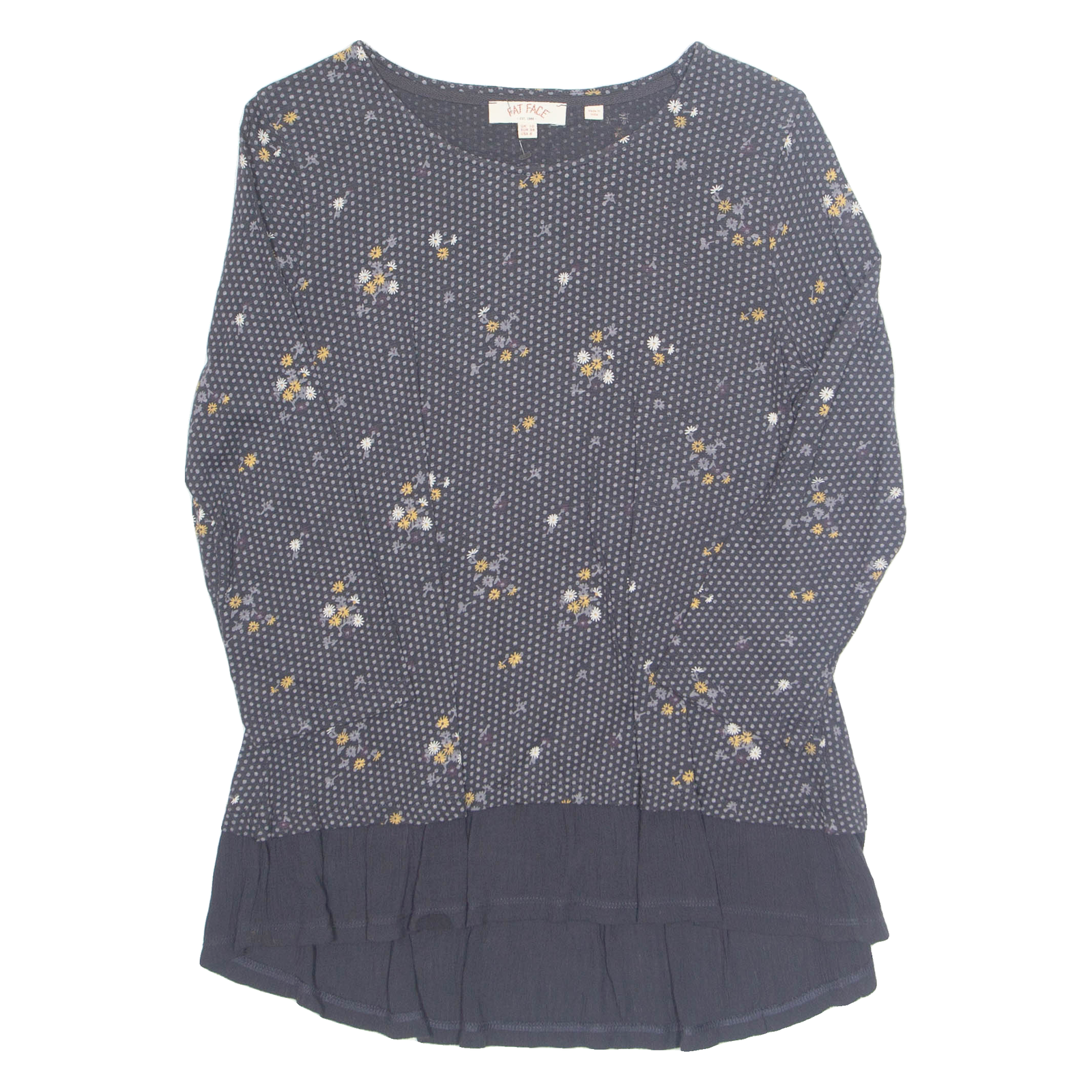 FAT FACE Womens Printed Top Black 3/4 Sleeve Floral UK 10 Refurbished - N/A refurbished available on Cerqular
