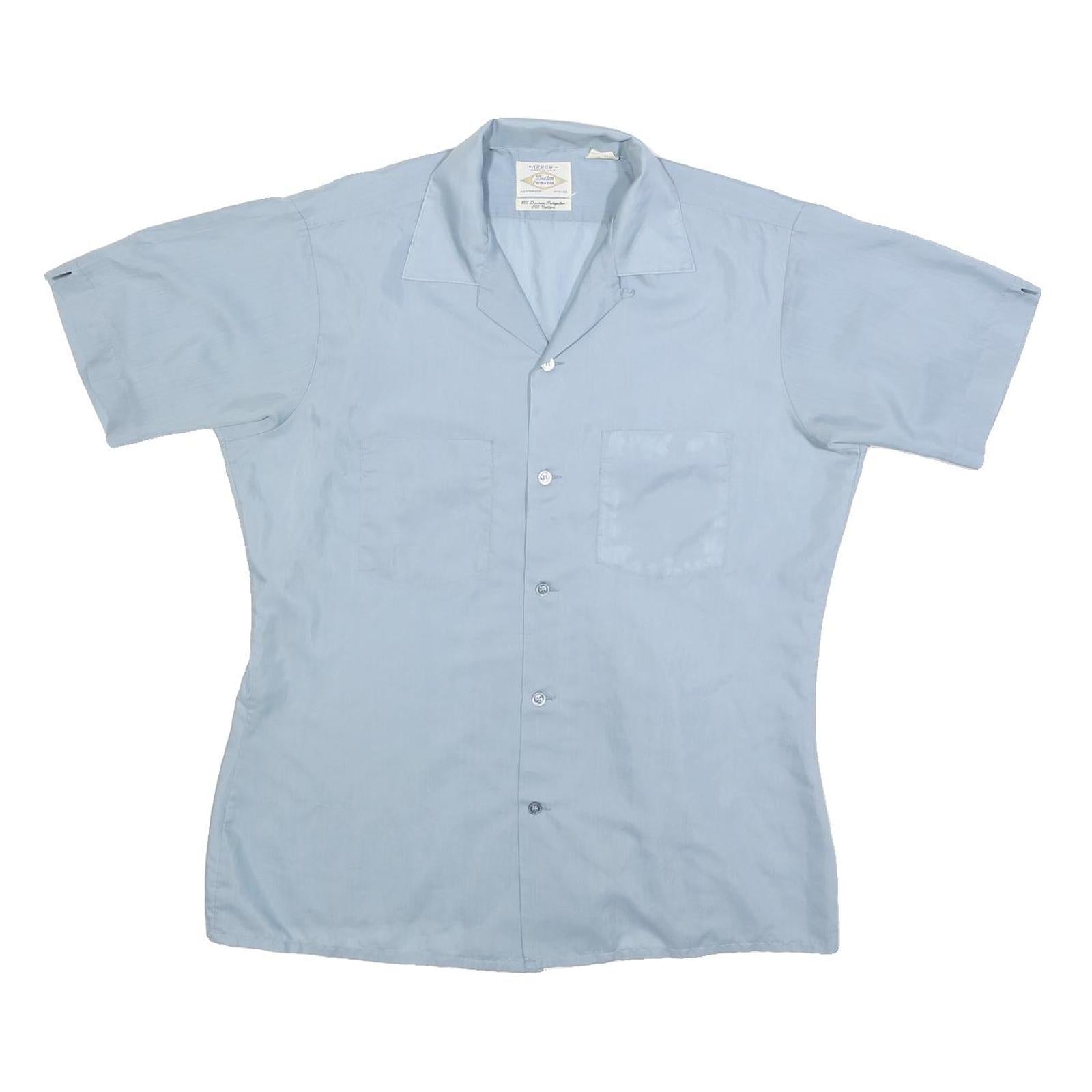 ARROW Mens Blue Plain Shirt M Polyester Casual Button Down Short Sleeve Refurbished - N/A refurbished available on Cerqular