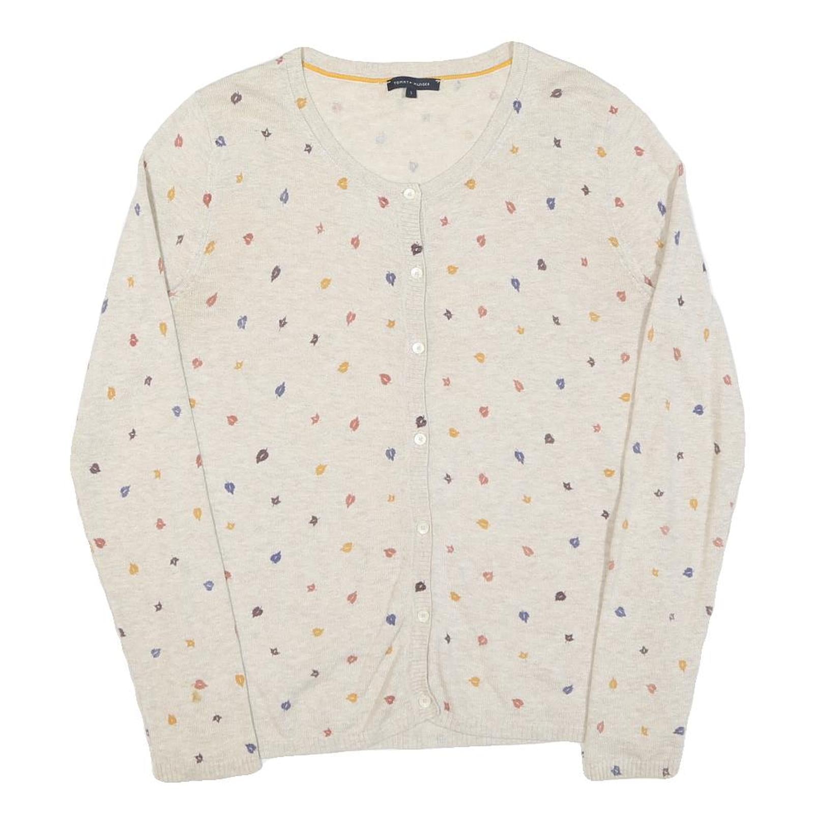 TOMMY HILFIGER Womens Cream Cotton Patterned Button Up Jumper S Lightweight Soft Refurbished - N/A refurbished available on Cerqular