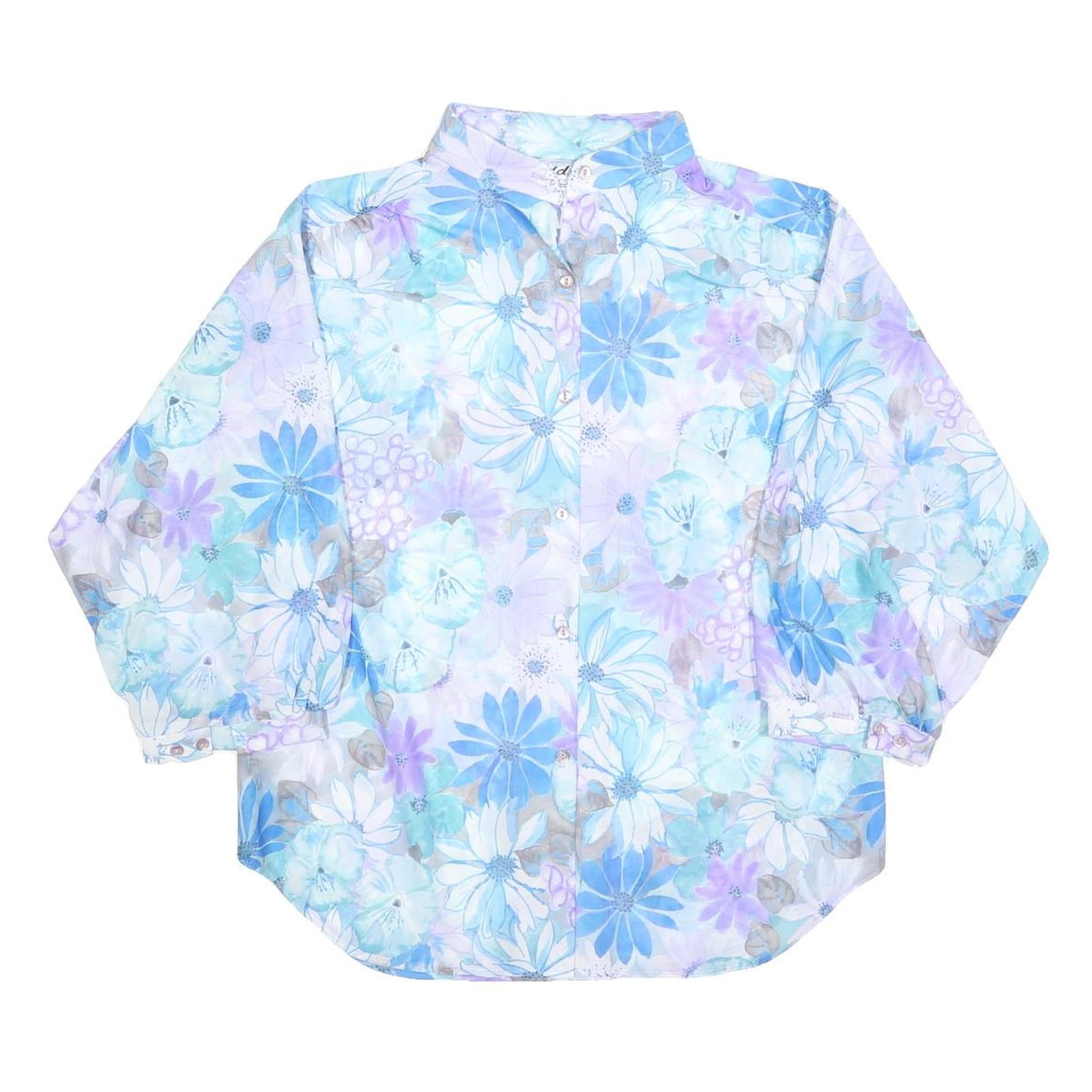 TEDDI Womens Blue Purple Floral Shirt Long Sleeve Button Neck L Floral Print Refurbished - N/A refurbished available on Cerqular