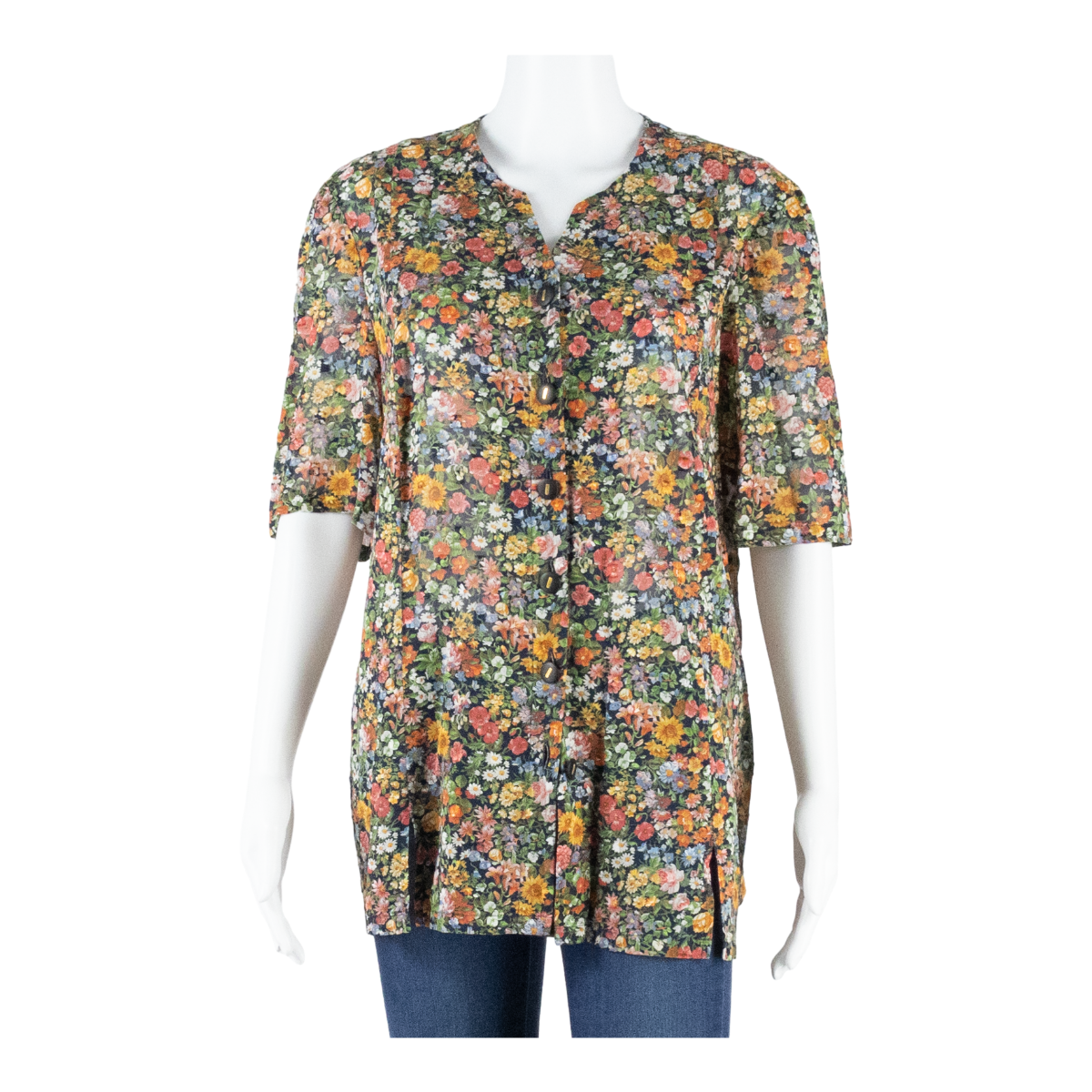 Womens Blouse Shirt Green V-Neck Floral M Refurbished - N/A refurbished available on Cerqular