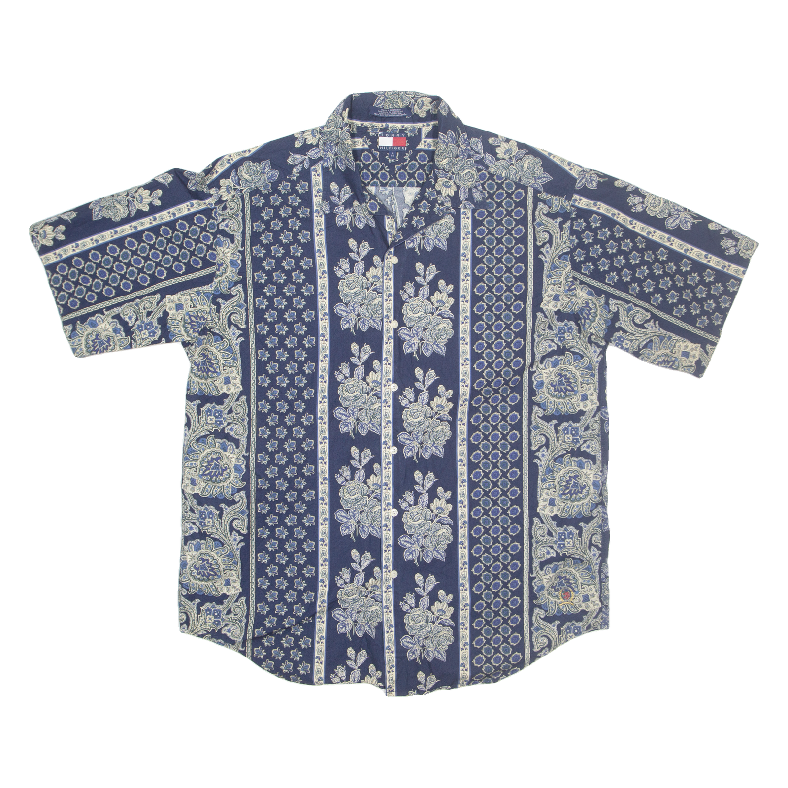 TOMMY HILFIGER Mens Shirt Blue Crazy Pattern L Refurbished - N/A refurbished available on Cerqular