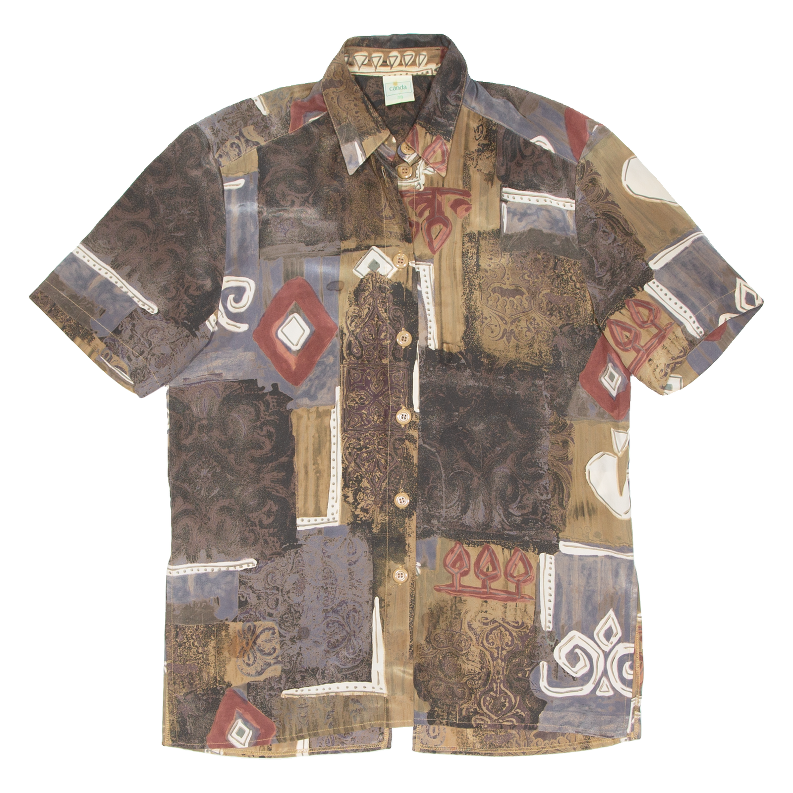 CANDA Womens Printed Blouse Brown Collared Silk Crazy Pattern S Refurbished - N/A refurbished available on Cerqular