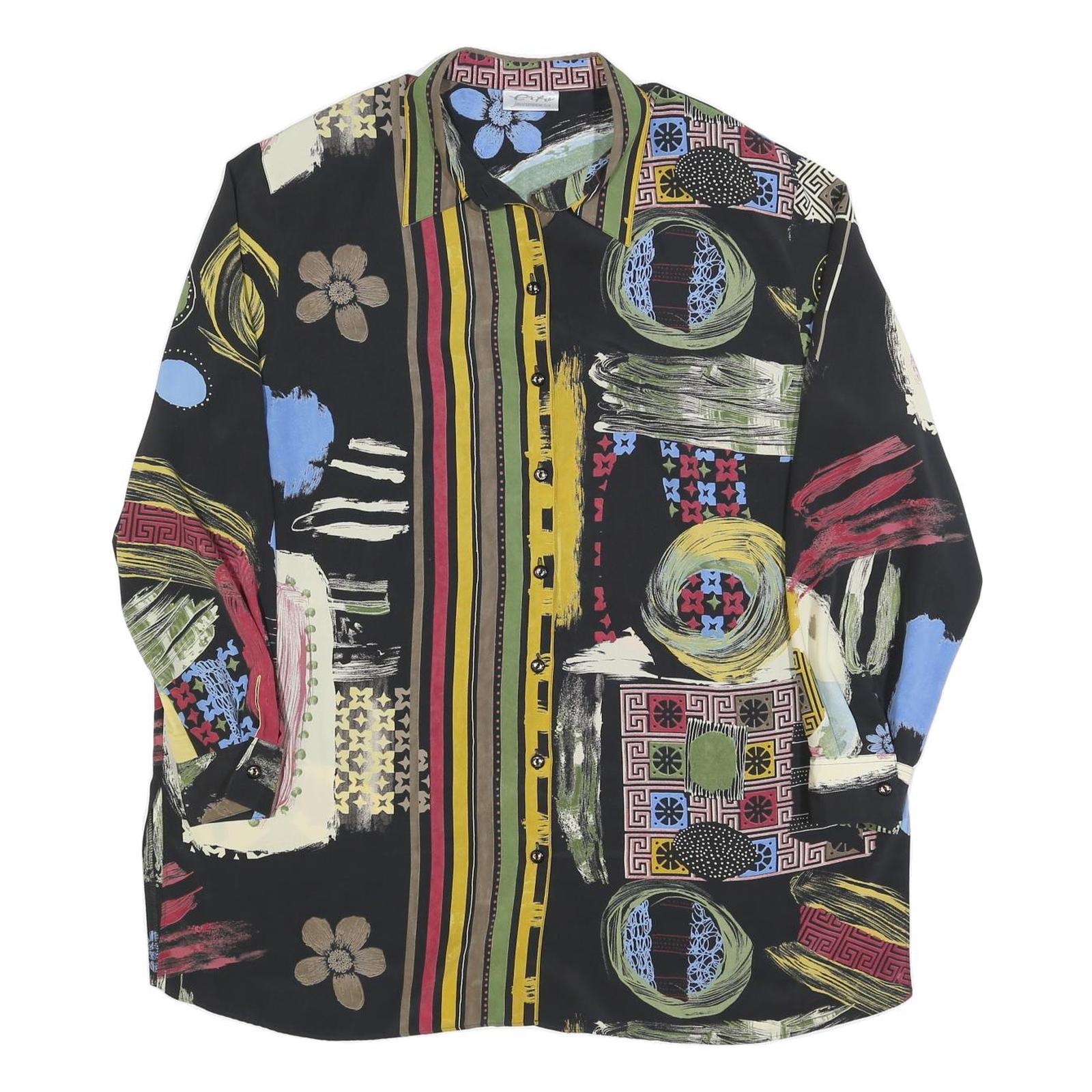 ERFE Womens Black Abstract Floral Shirt Dress Polyester Long Sleeve L Casual Refurbished - N/A refurbished available on Cerqular