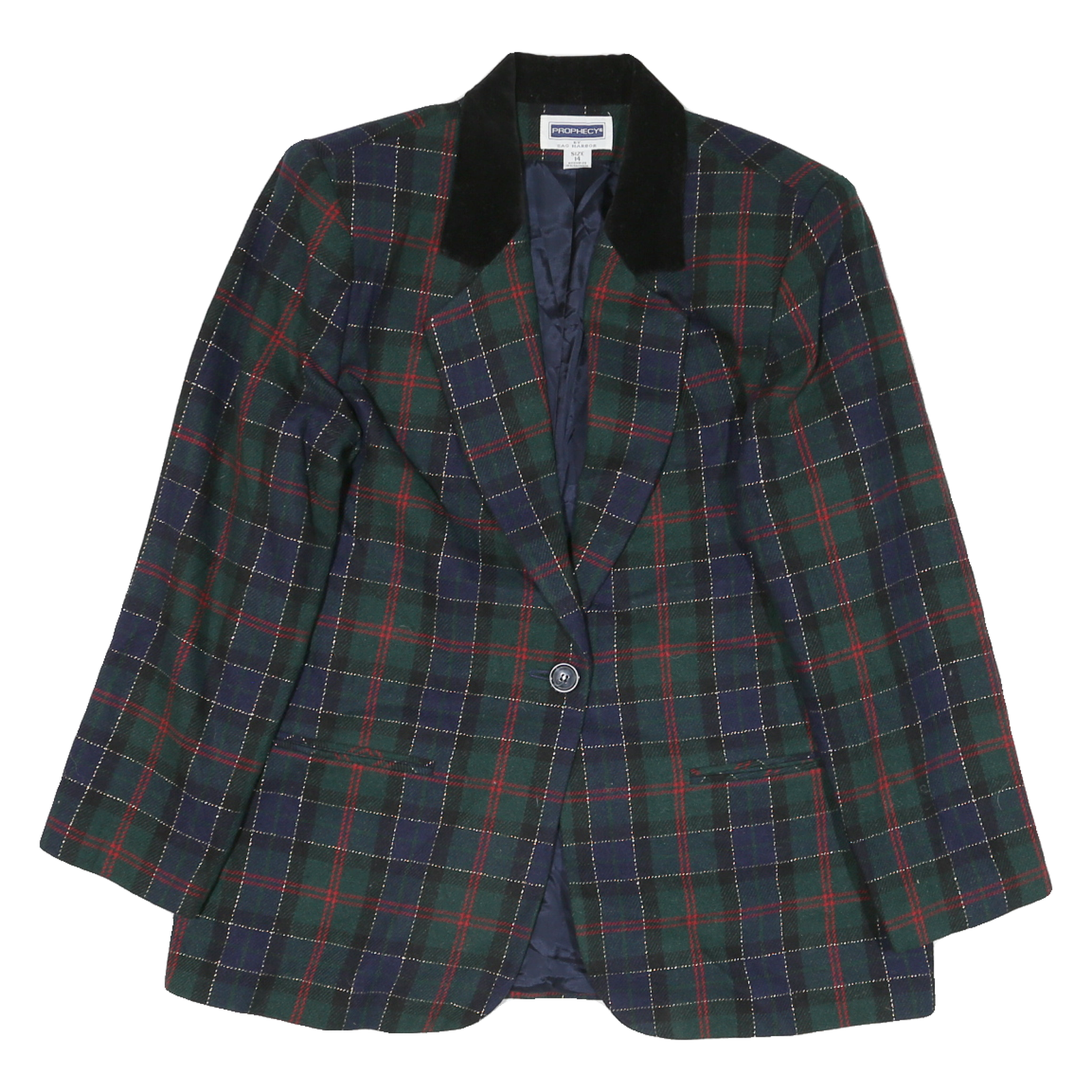PROPHECY Womens Green & Navy Check Wool Jacket UK 14 Button Closure Classic Fit Refurbished - N/A refurbished available on Cerqular