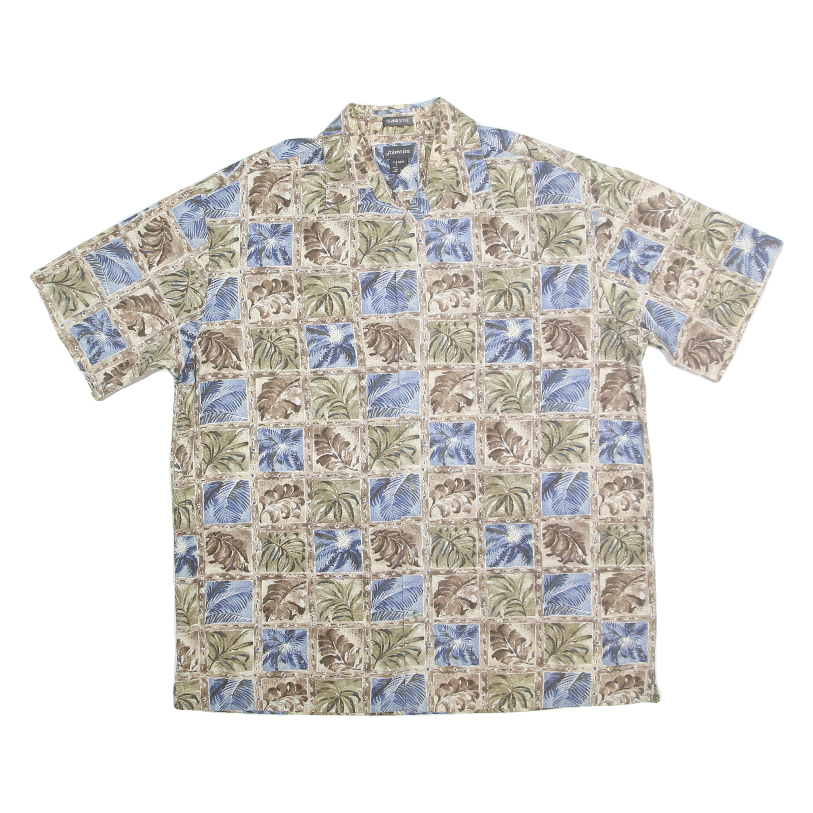 ST JOHNS BAY Mens Beige Green Blue Pattern Shirt XL Cotton Blend Casual Summer Refurbished - N/A refurbished available on Cerqular