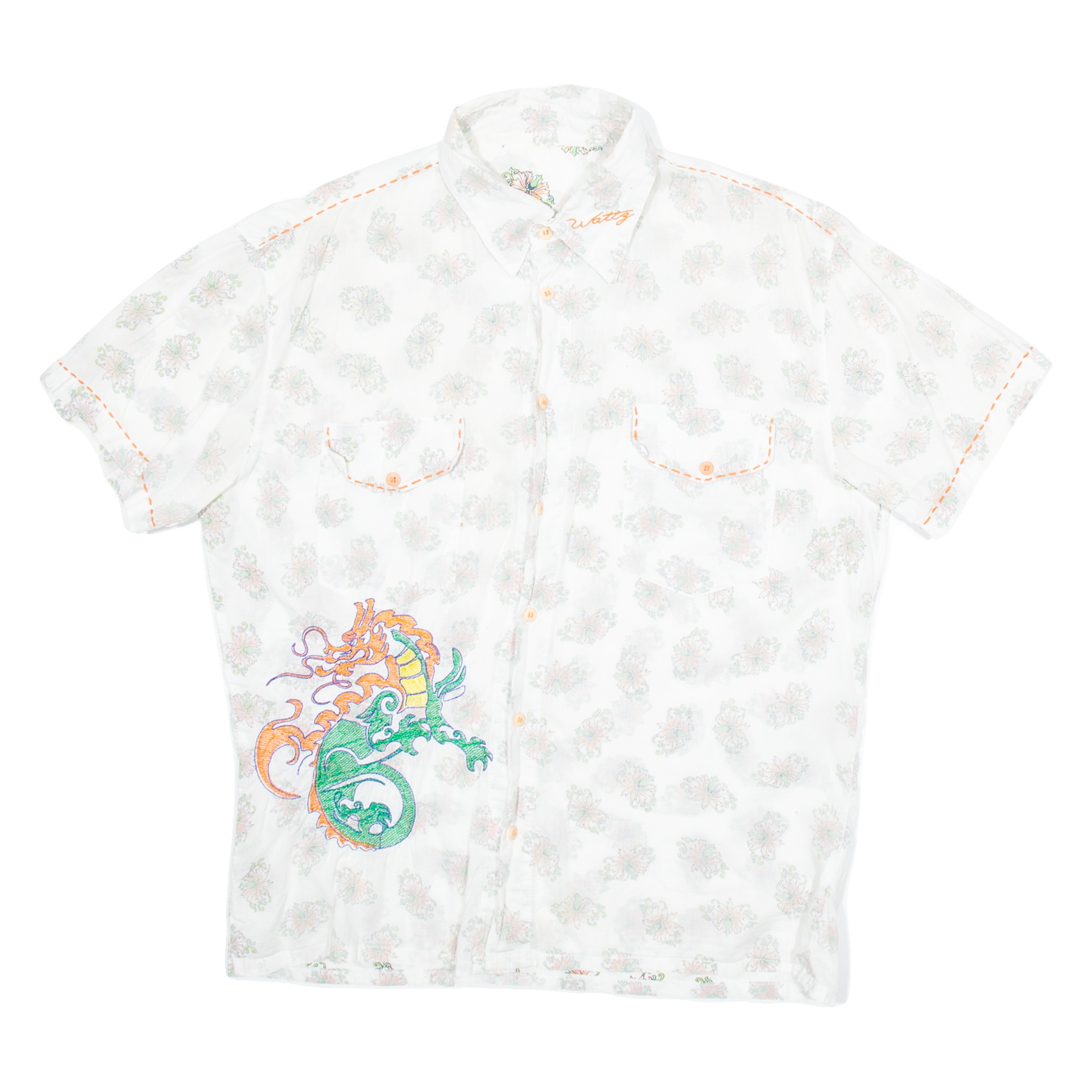 WATTG Mens Hawaiian Shirt White Floral M Refurbished - N/A refurbished available on Cerqular