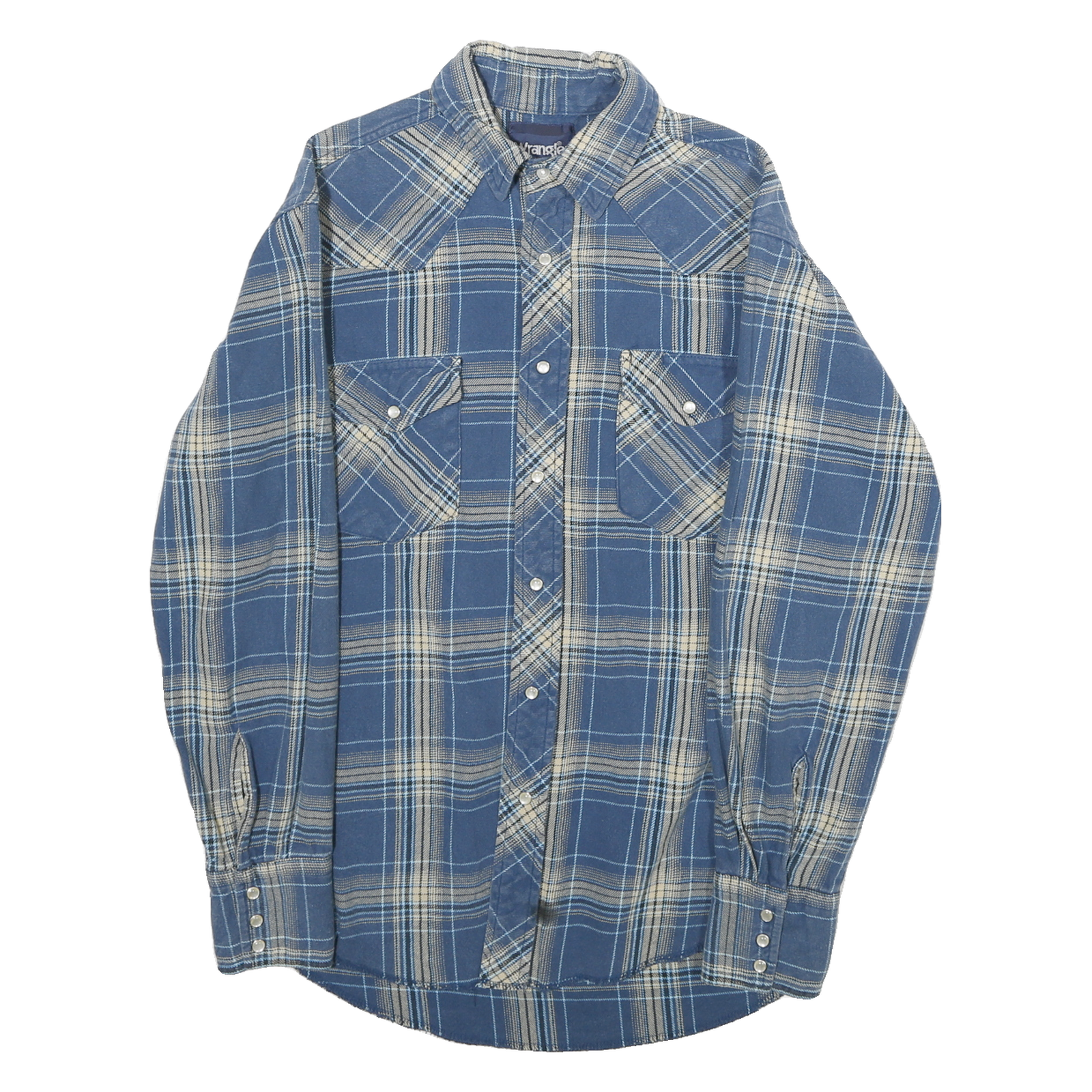 WRANGLER Mens Blue & Cream Check Shirt M Casual Cotton Long Sleeve Western Refurbished - N/A refurbished available on Cerqular