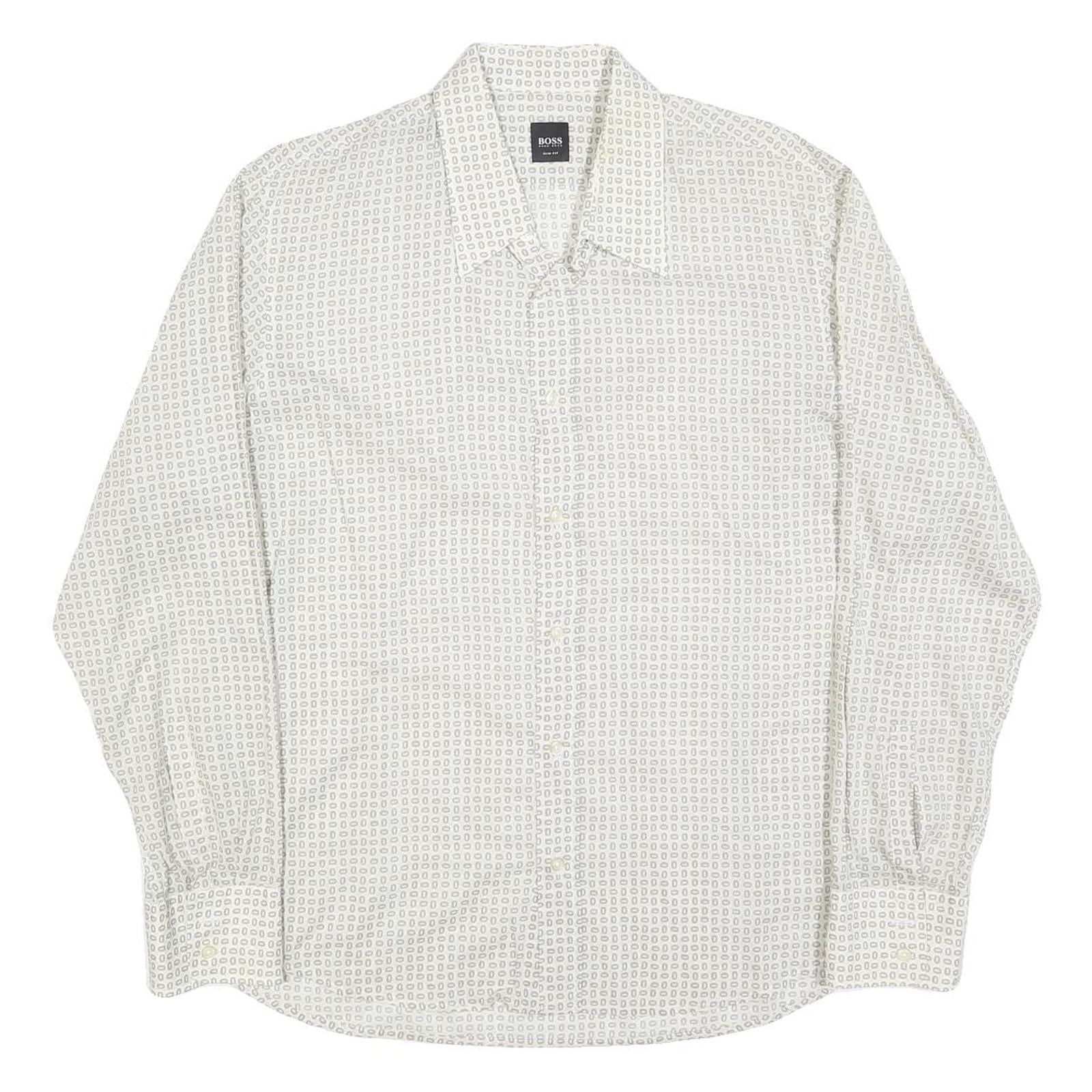 HUGO BOSS Mens White & Grey Patterned Shirt XL Lightweight Polyester Blend Smart Refurbished - N/A refurbished available on Cerqular