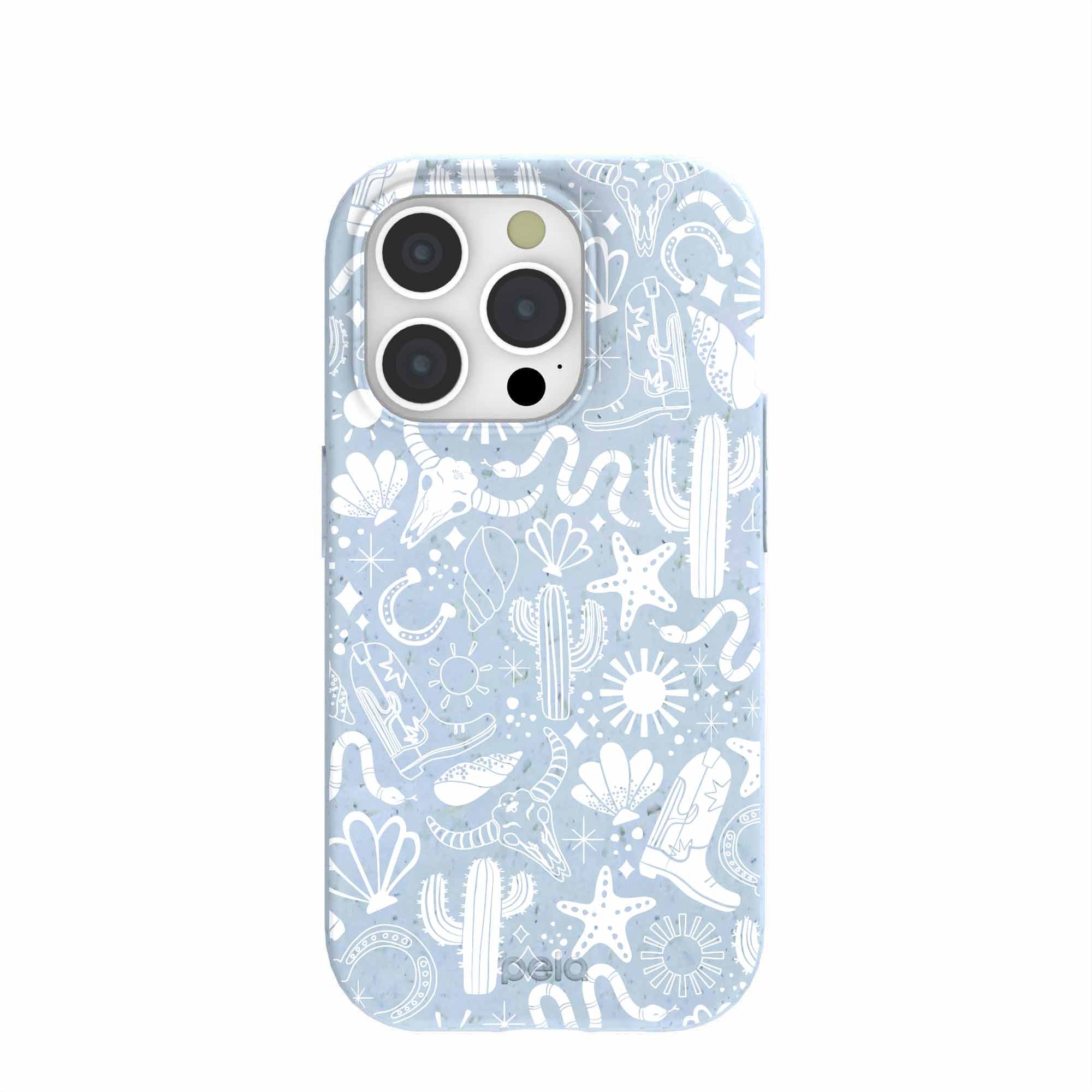 Powder Blue Coastal Rodeo iPhone 15 Pro Case Refurbished - Pela Case refurbished available on Cerqular