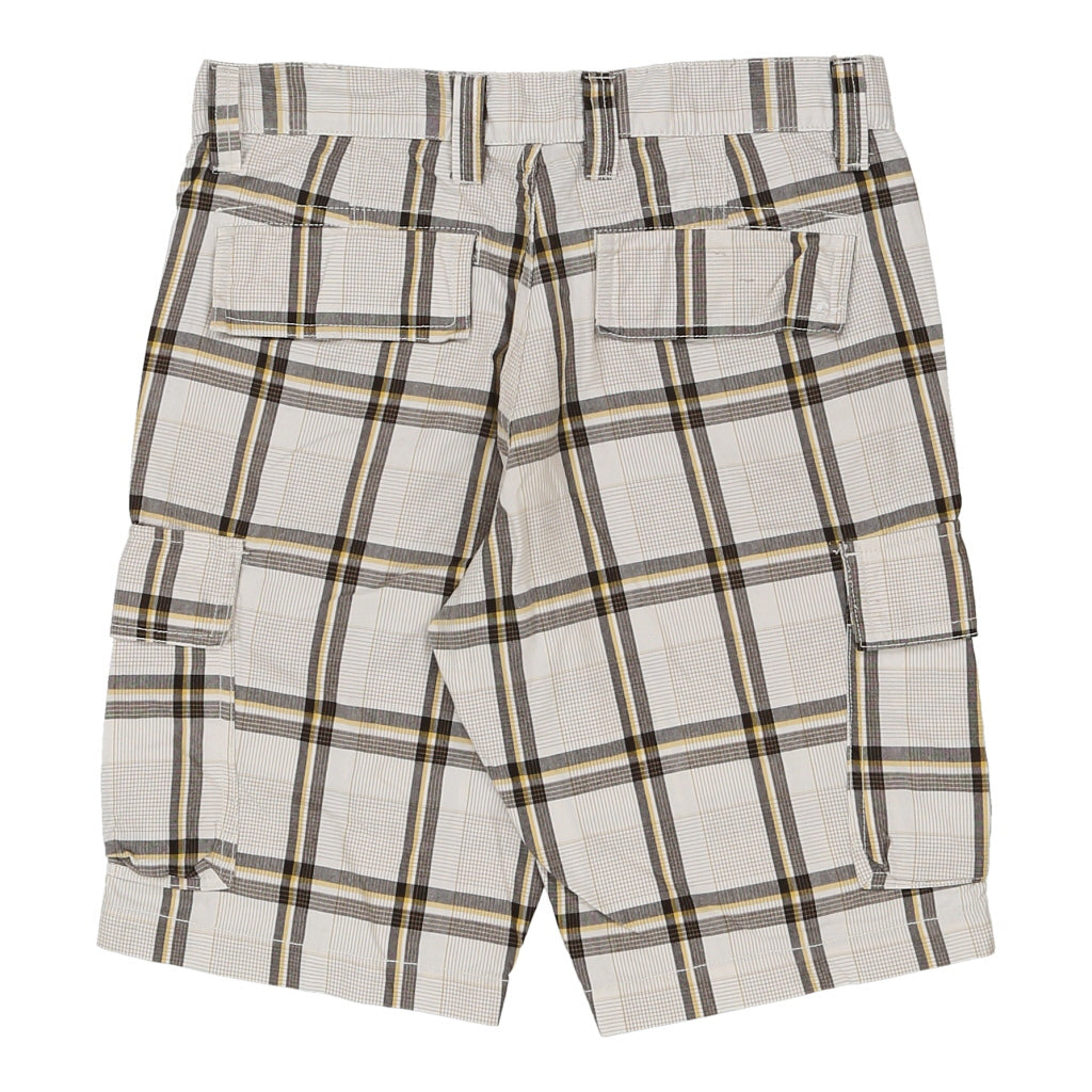 Guy Checked Cargo Shorts - 32W 12L White Cotton Blend Refurbished - Thrifted (note: this is a term often used to describe second- refurbished available on Cerqular