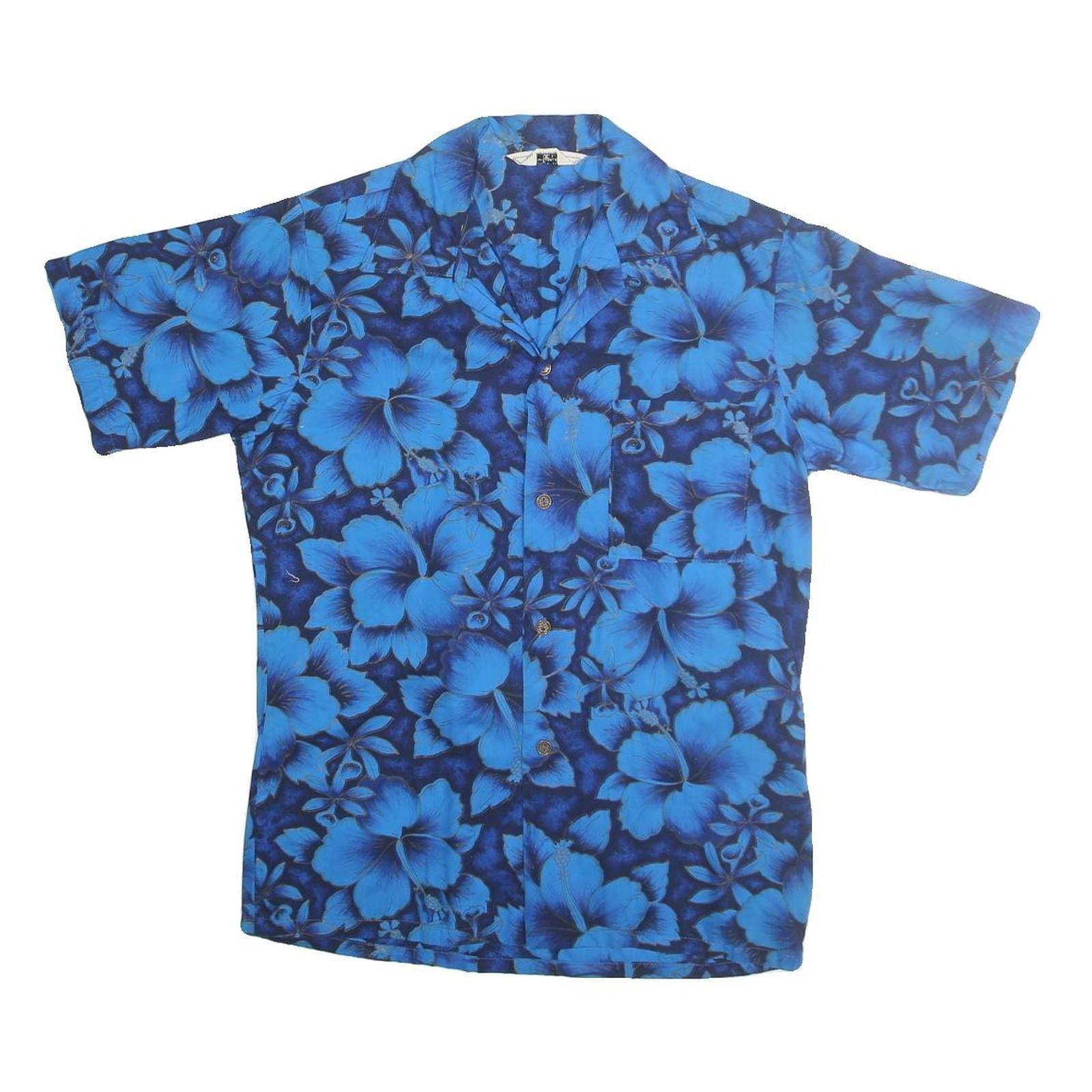 CALIFORNIA Mens Blue Hawaiian Shirt S Cotton Floral Pattern Summer Beachwear Refurbished - N/A refurbished available on Cerqular