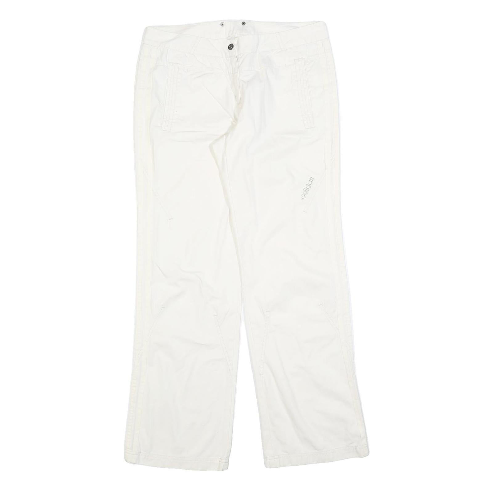 ADIDAS Womens Cotton Blend White Regular Wide-Leg Trousers W32 L31 Zip Casual Refurbished - N/A refurbished available on Cerqular