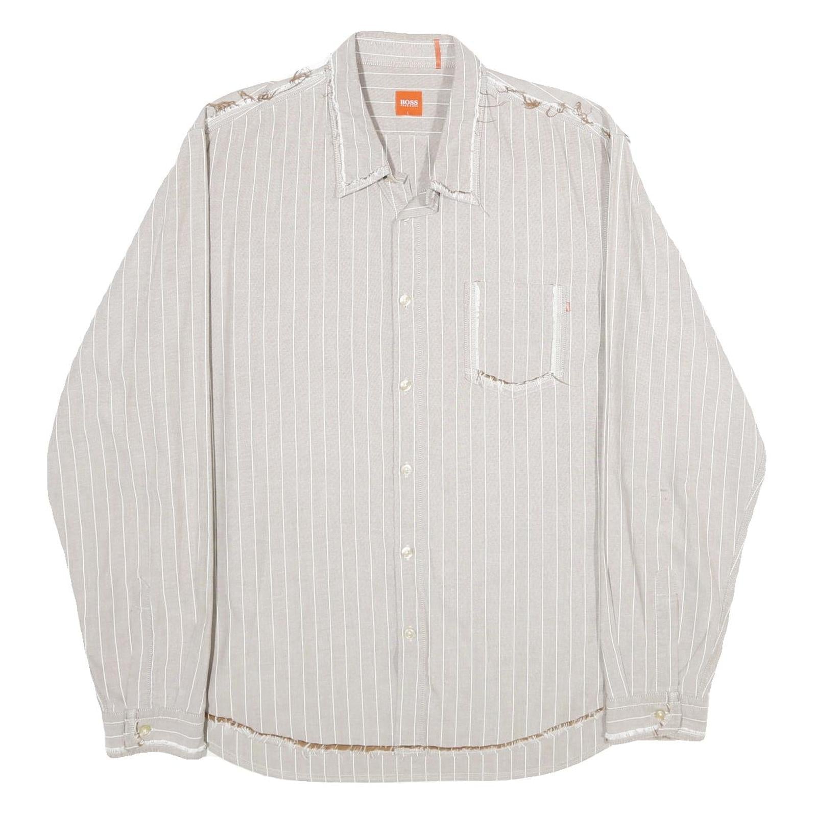 BOSS HUGO BOSS Mens Beige & White Striped Shirt XL Casual Cotton Button Shirt Refurbished - N/A refurbished available on Cerqular
