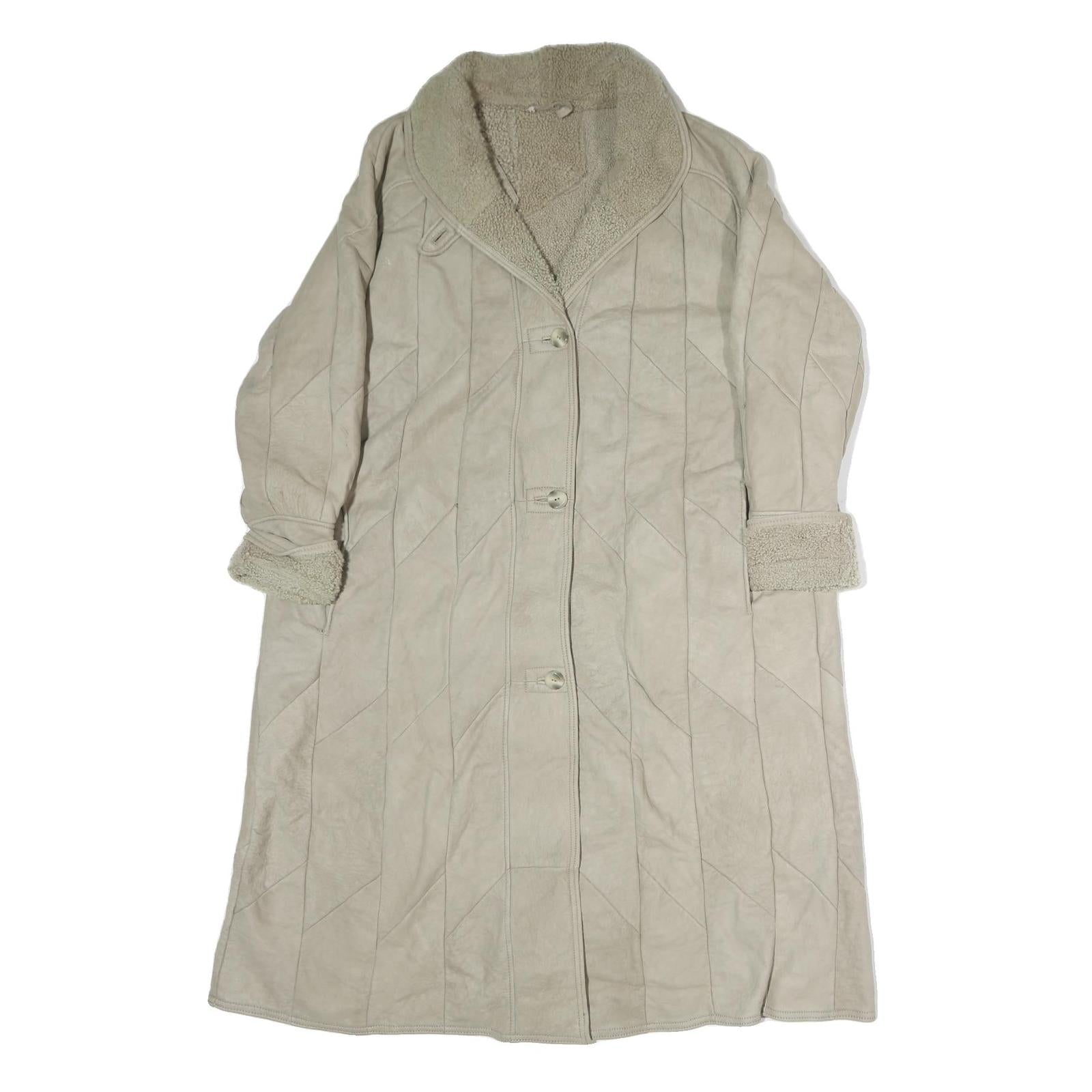 Womens Beige Leather Button Jacket XL Woven Plain Warm Long Sleeve Winter Refurbished - N/A refurbished available on Cerqular