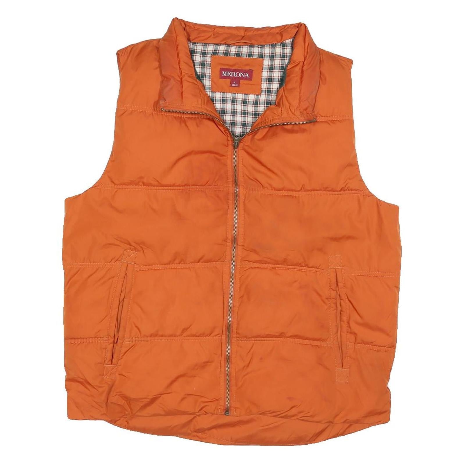 MERONA Mens Orange Jacket L Polyester Blend Quilted Puffer Zip Casual Outerwear Refurbished - N/A refurbished available on Cerqular
