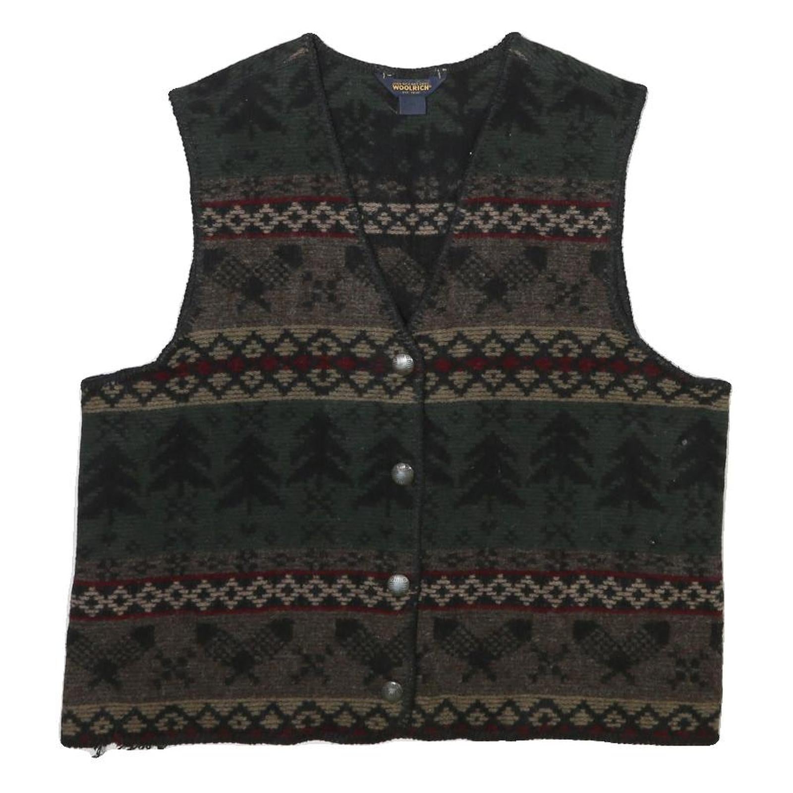 WOOLRICH Womens Green Brown Patterned Jumper V-Neck Chunky Knit XL Warm Wool Refurbished - N/A refurbished available on Cerqular