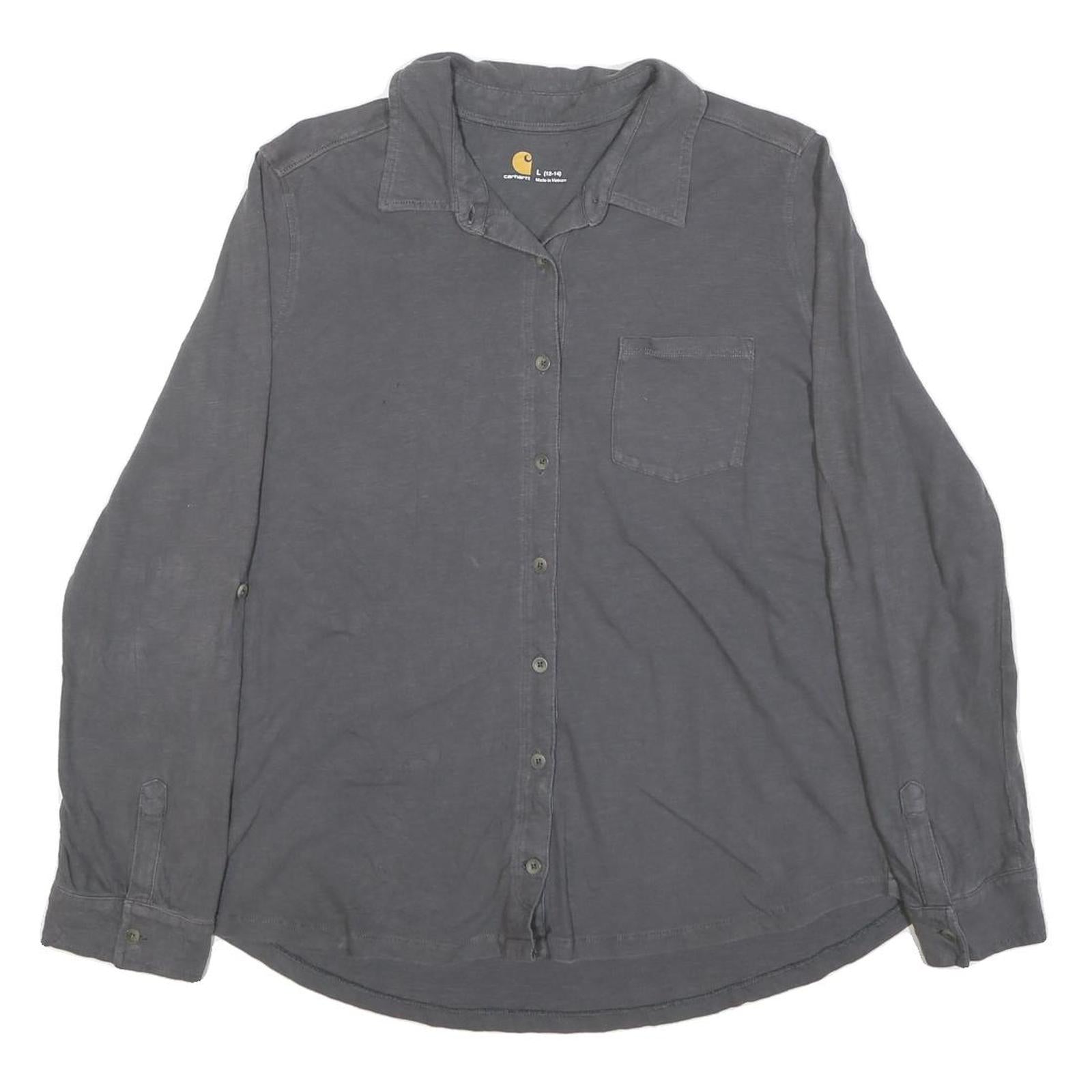 CARHARTT Womens Grey L Cotton Blend Shirt Casual Long Sleeve Button Refurbished - N/A refurbished available on Cerqular