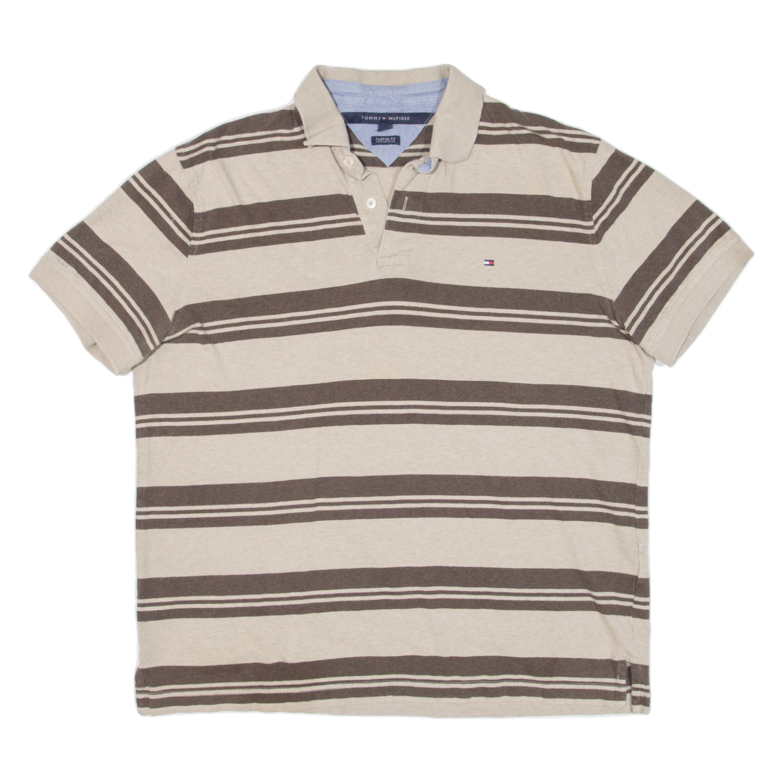 TOMMY HILFIGER Mens Polo Shirt Brown Striped L Refurbished - N/A refurbished available on Cerqular