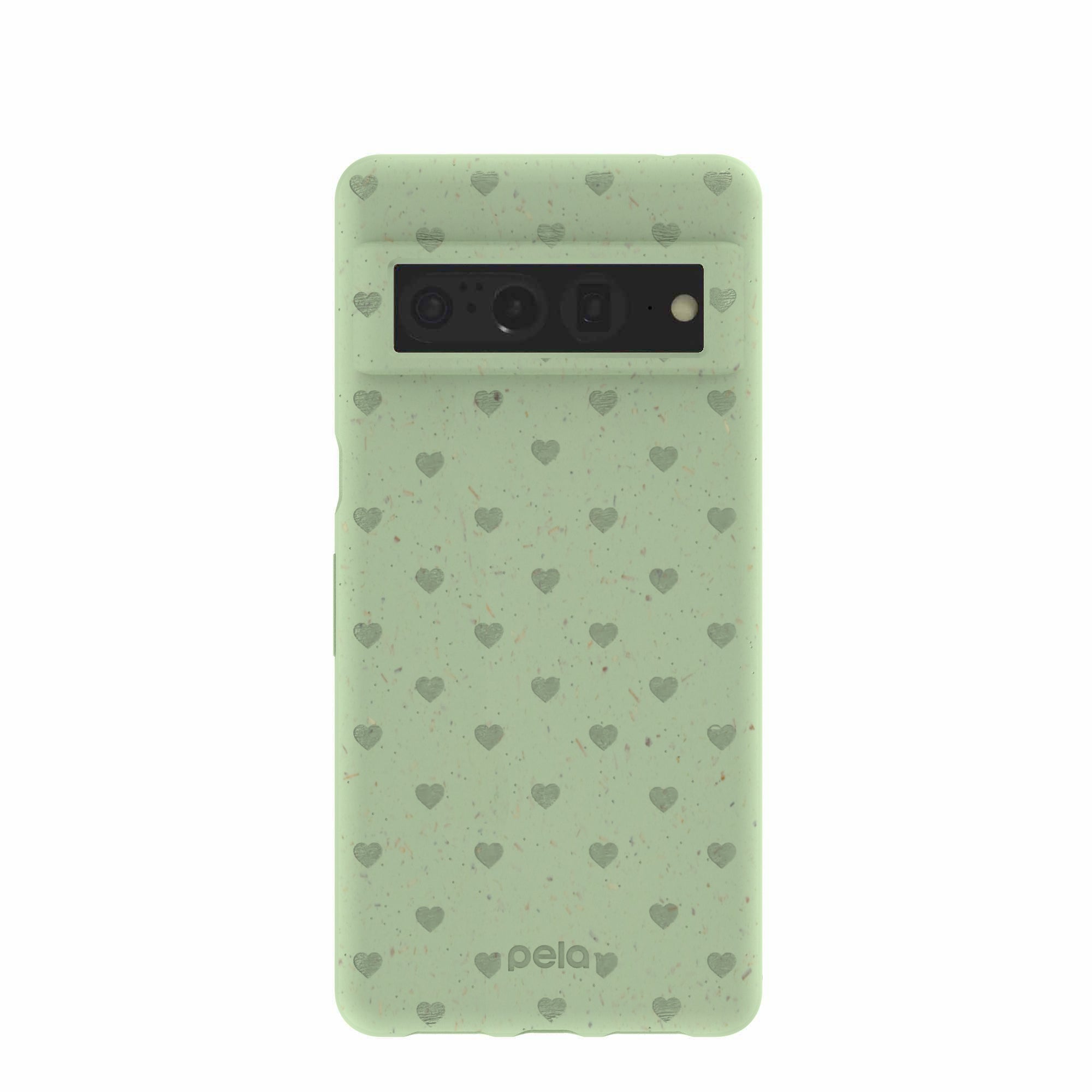 Sage Green Hearts Google Pixel 7 Pro Case Refurbished - Pela Case refurbished available on Cerqular
