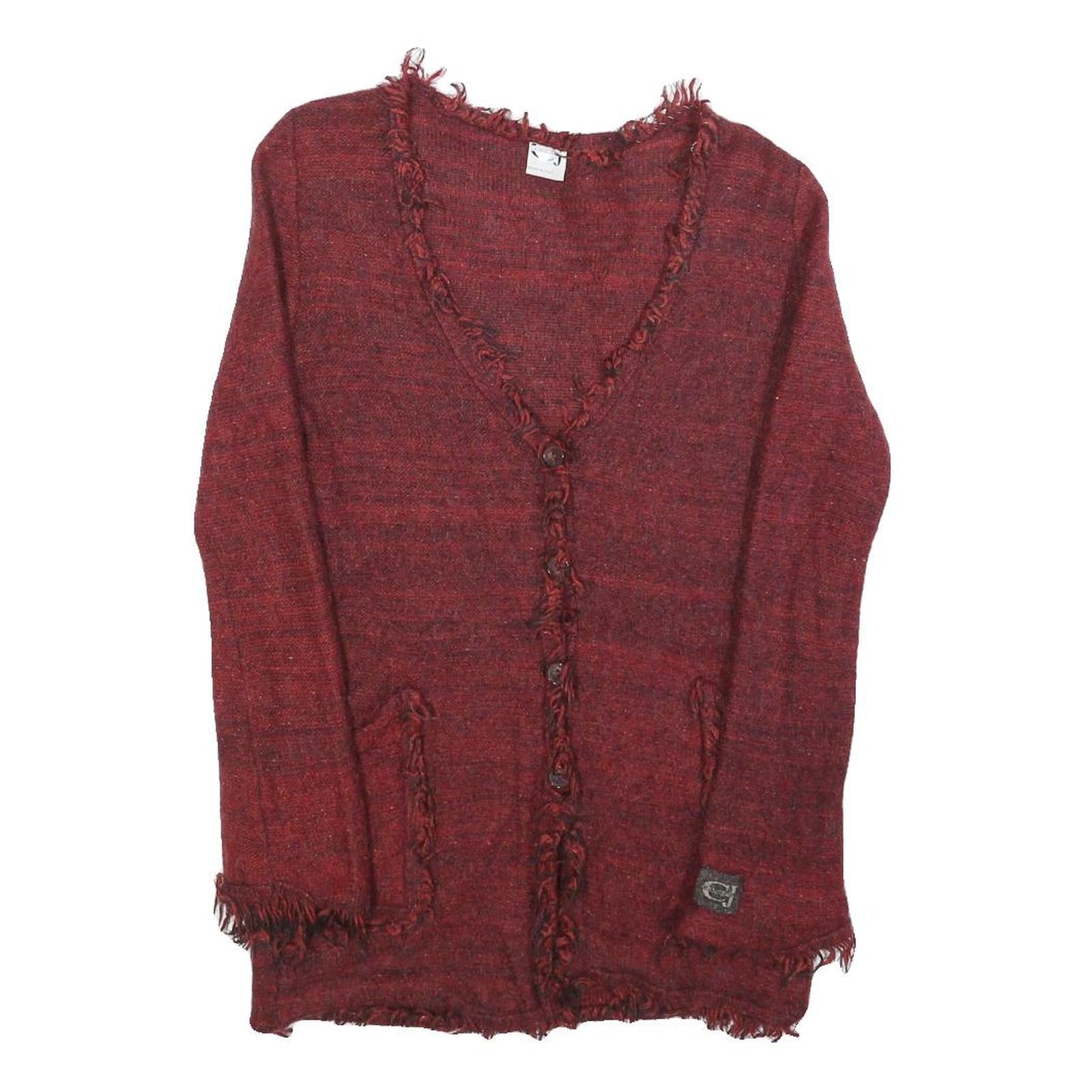CAVALLI JEANS Womens Red Patterned Jumper V-Neck Waffle Knit S Stylish Comfort Refurbished - N/A refurbished available on Cerqular