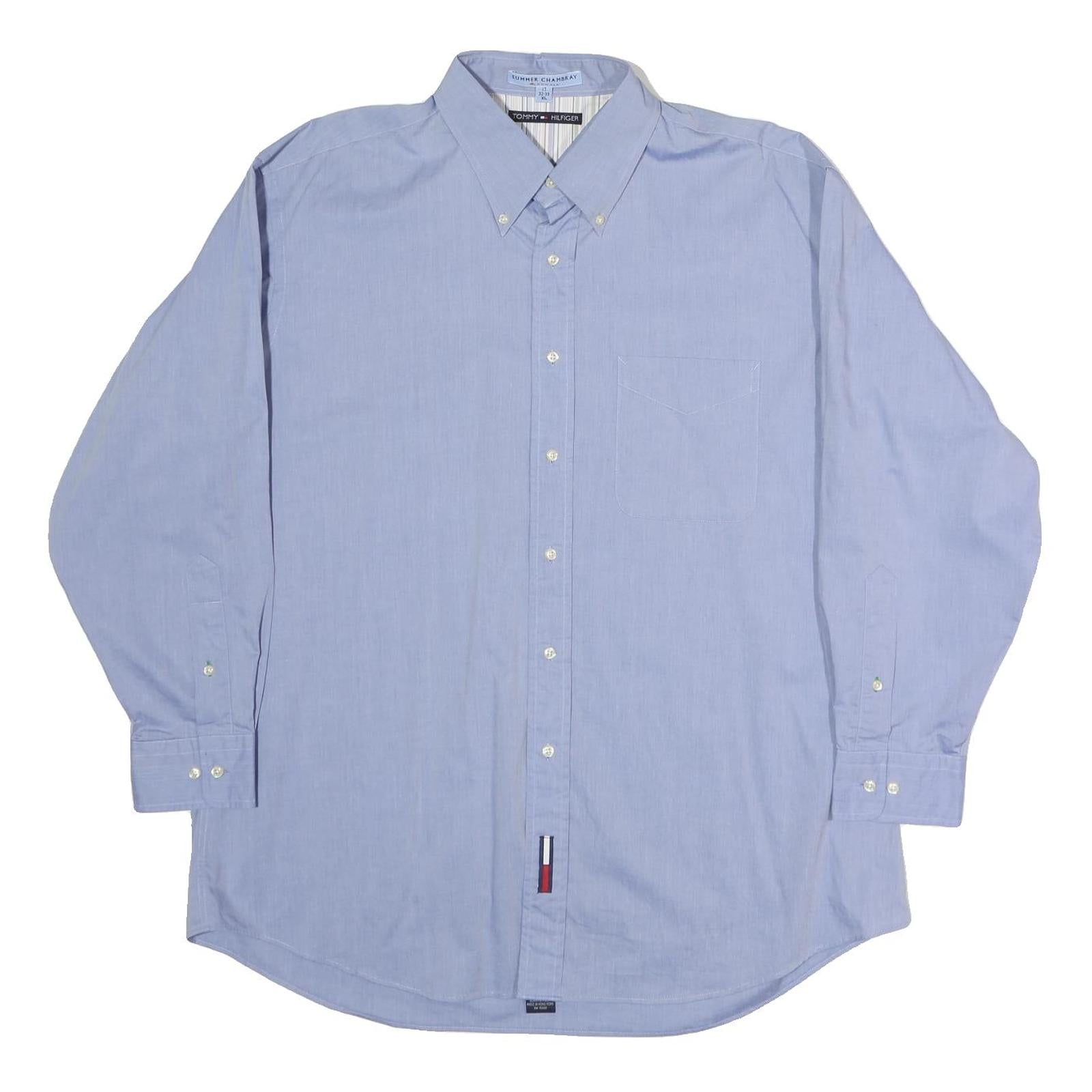 TOMMY HILFIGER Mens Blue Cotton Button-Down Shirt XL Classic Summer Look Refurbished - N/A refurbished available on Cerqular