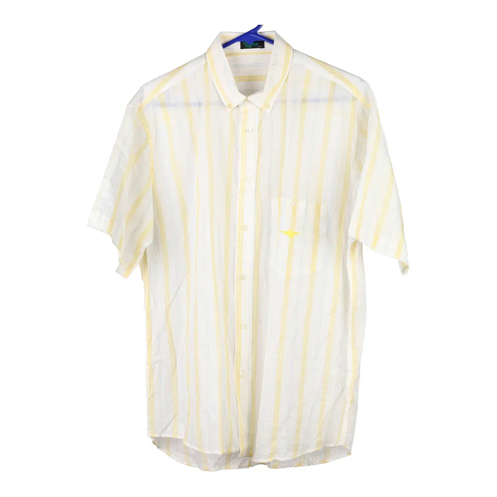 Top Striped Short Sleeve Shirt - Large Yellow Cotton Refurbished - Thrifted (note: this is a term often used to describe second- refurbished available on Cerqular