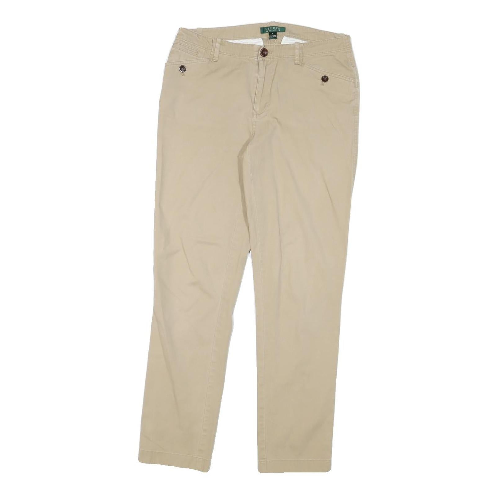 LAUREN RALPH LAUREN Womens Slim Beige Cotton Blend Trousers W28 L28 Zip Casual Refurbished - N/A refurbished available on Cerqular