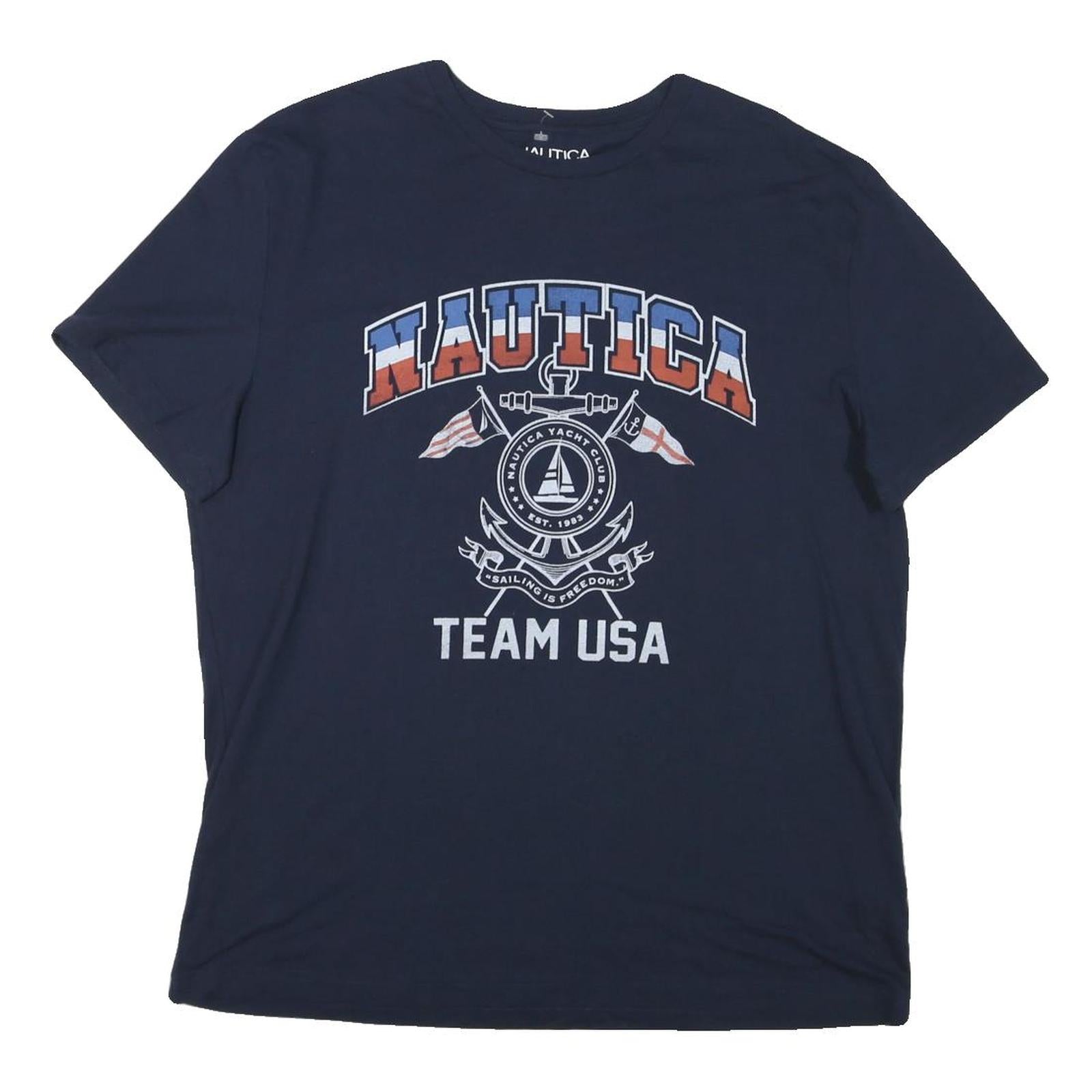 NAUTICA Mens Blue Graphic T-Shirt XL Short Sleeve Crew Neck Team USA Sailing Refurbished - N/A refurbished available on Cerqular