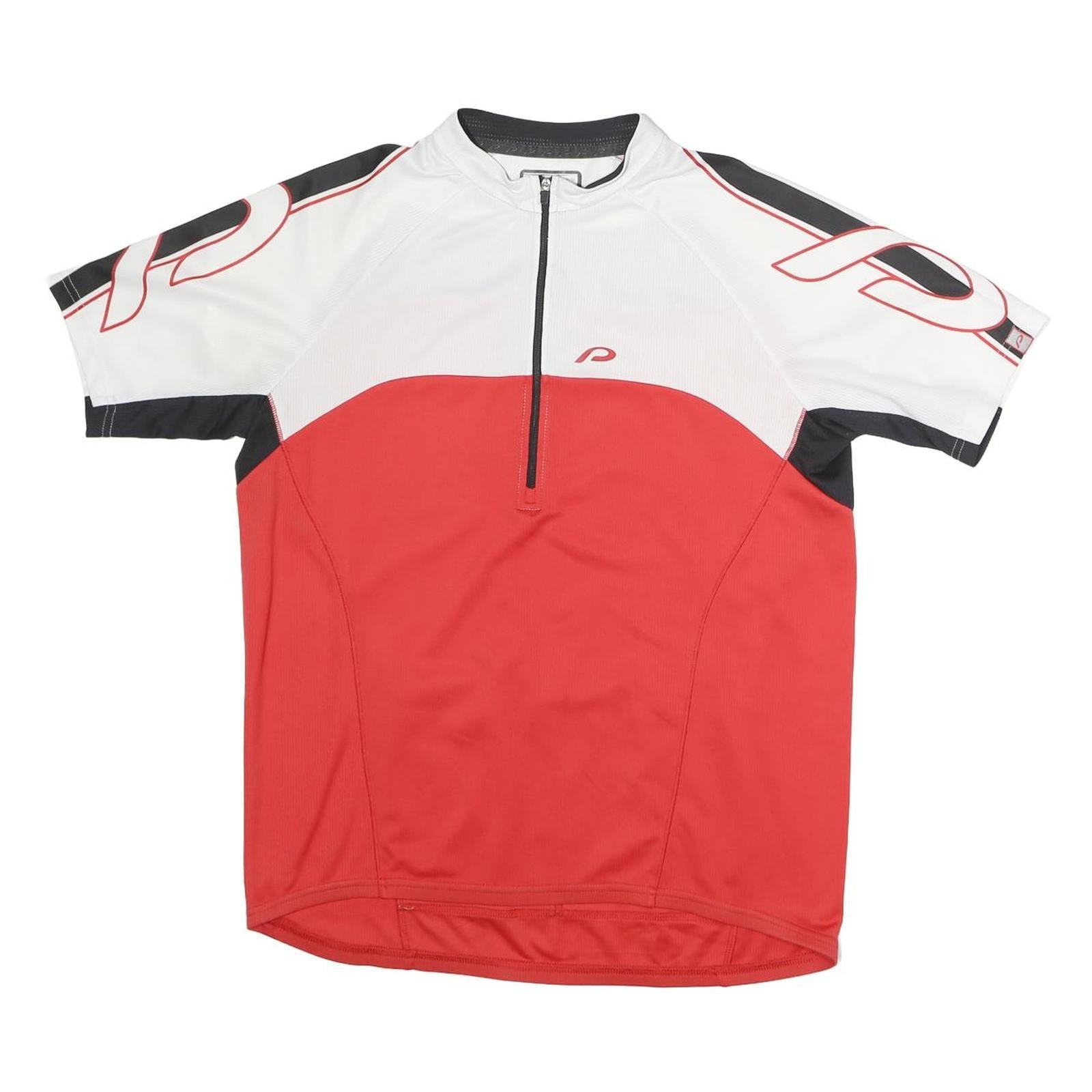 PROTECTION Mens Red & White Modern T-Shirt L Short Sleeve Zip Neck Athletic Bike Refurbished - N/A refurbished available on Cerqular