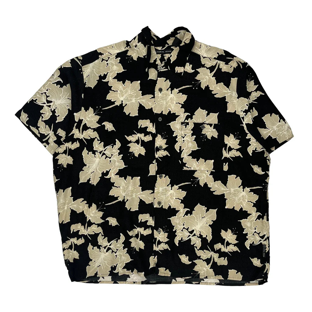 Natural Issue Floral Hawaiian Shirt - XL Black Viscose Refurbished - Thrifted (note: this is a term often used to describe second- refurbished available on Cerqular