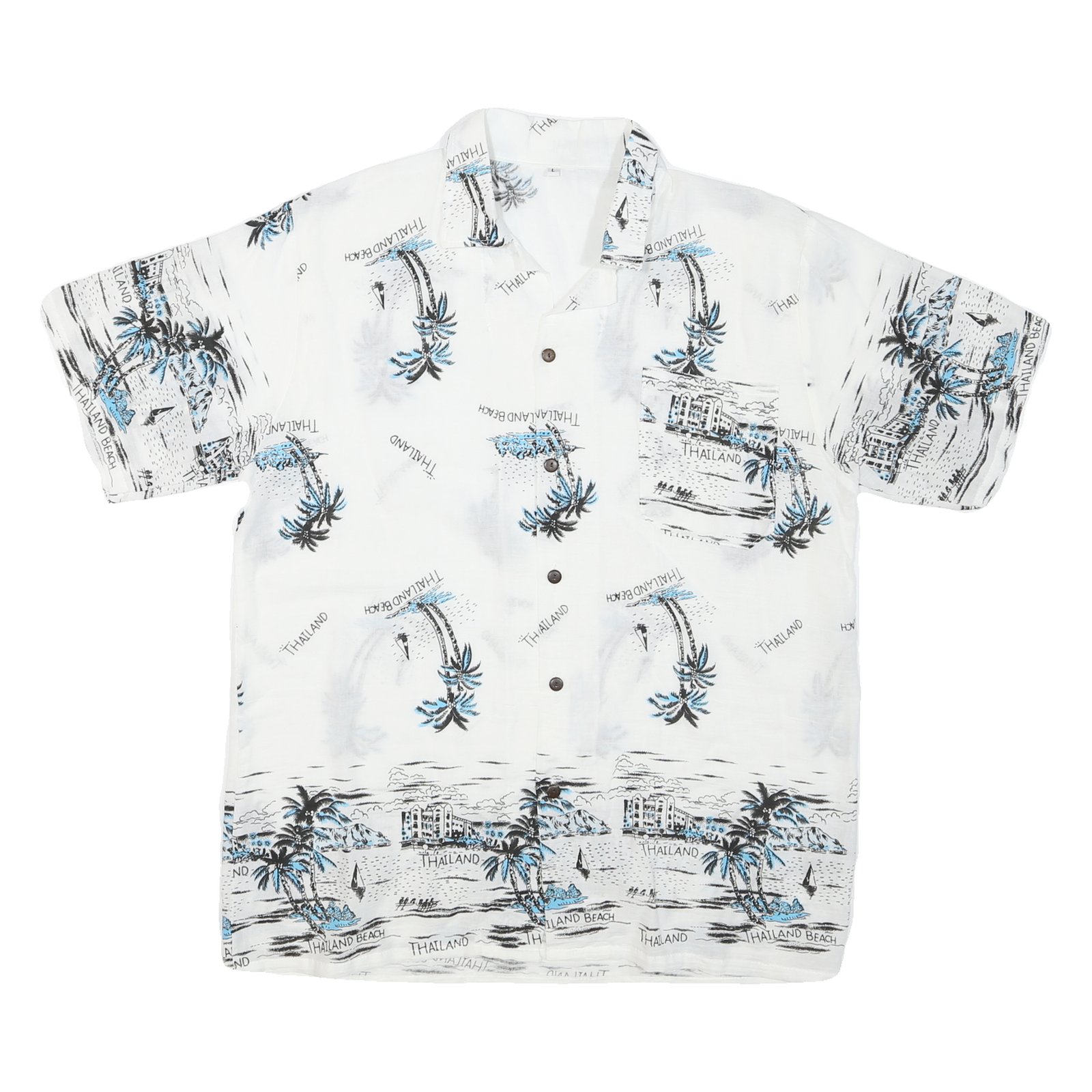 Mens White & Blue Printed Vacation Shirt L Cotton Blend Summer Beach Wear Refurbished - N/A refurbished available on Cerqular