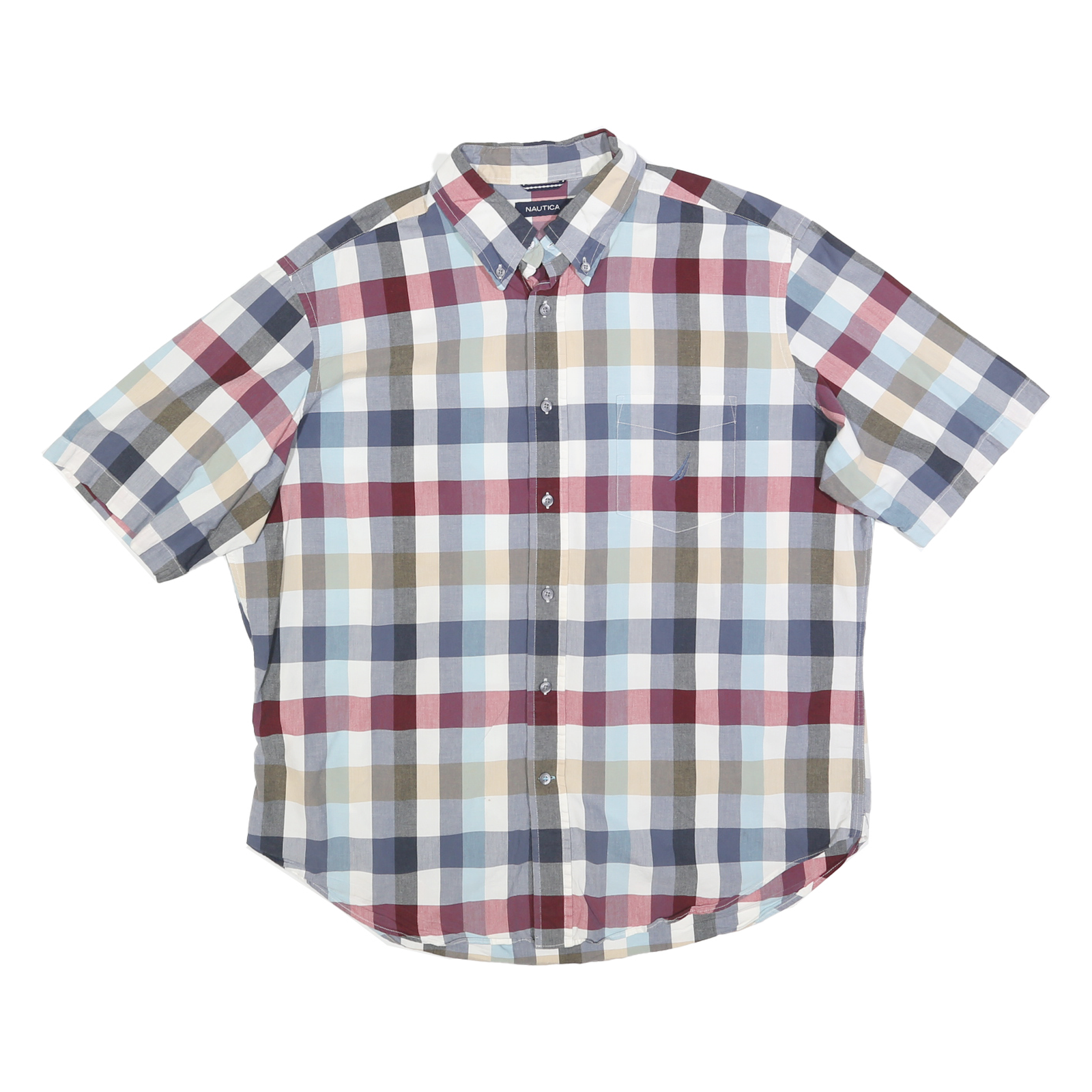 NAUTICA Mens Blue & Red Check Shirt XL Cotton Blend Summer Button-Down Casual Refurbished - N/A refurbished available on Cerqular
