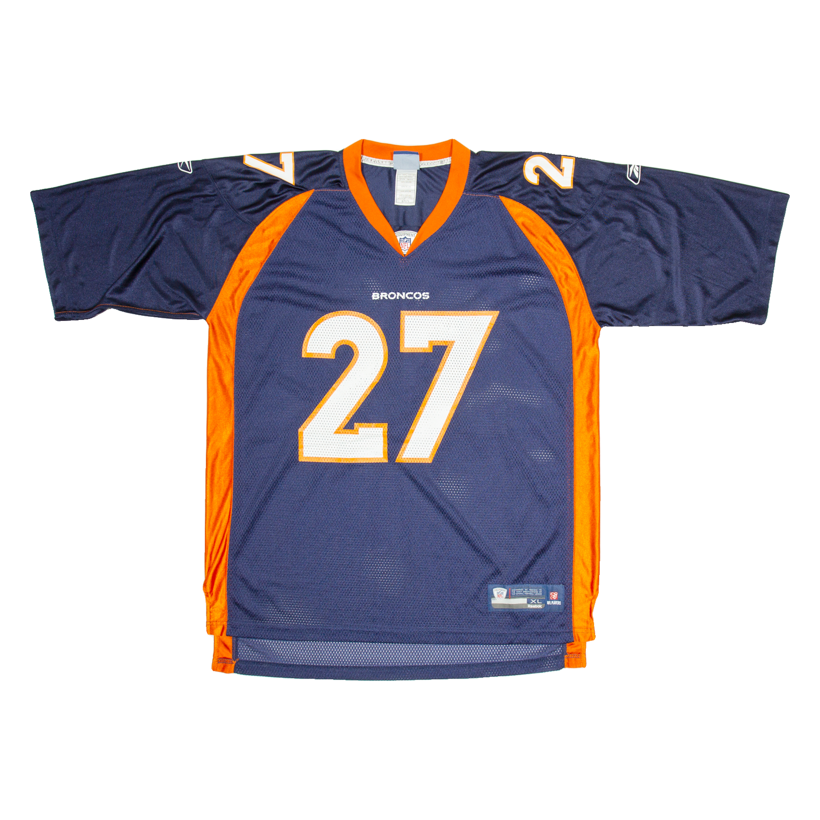 REEBOK Denver Broncos 27 Mens Football Shirt Jersey Blue USA V-Neck Nylon XL Refurbished - N/A refurbished available on Cerqular