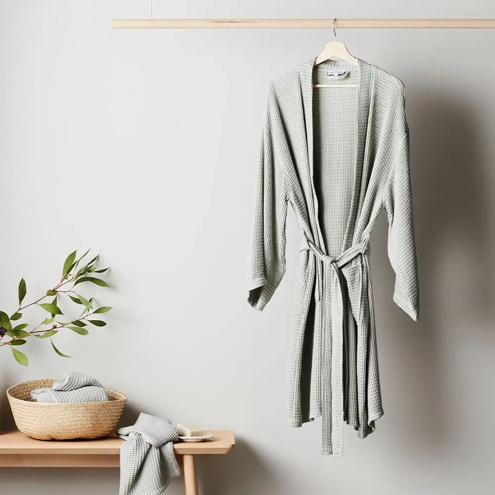 Bamboo Waffle Bathrobe | Color: Sage | Size: M Refurbished - Ettitude refurbished available on Cerqular