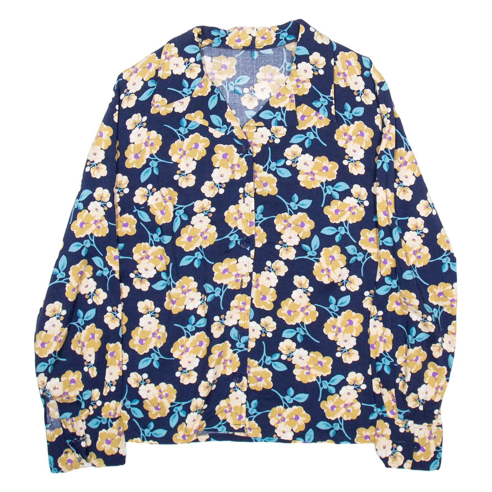 Womens Printed Shirt Blue V-Neck Long Sleeve 90s Viscose Floral M Refurbished - N/A refurbished available on Cerqular