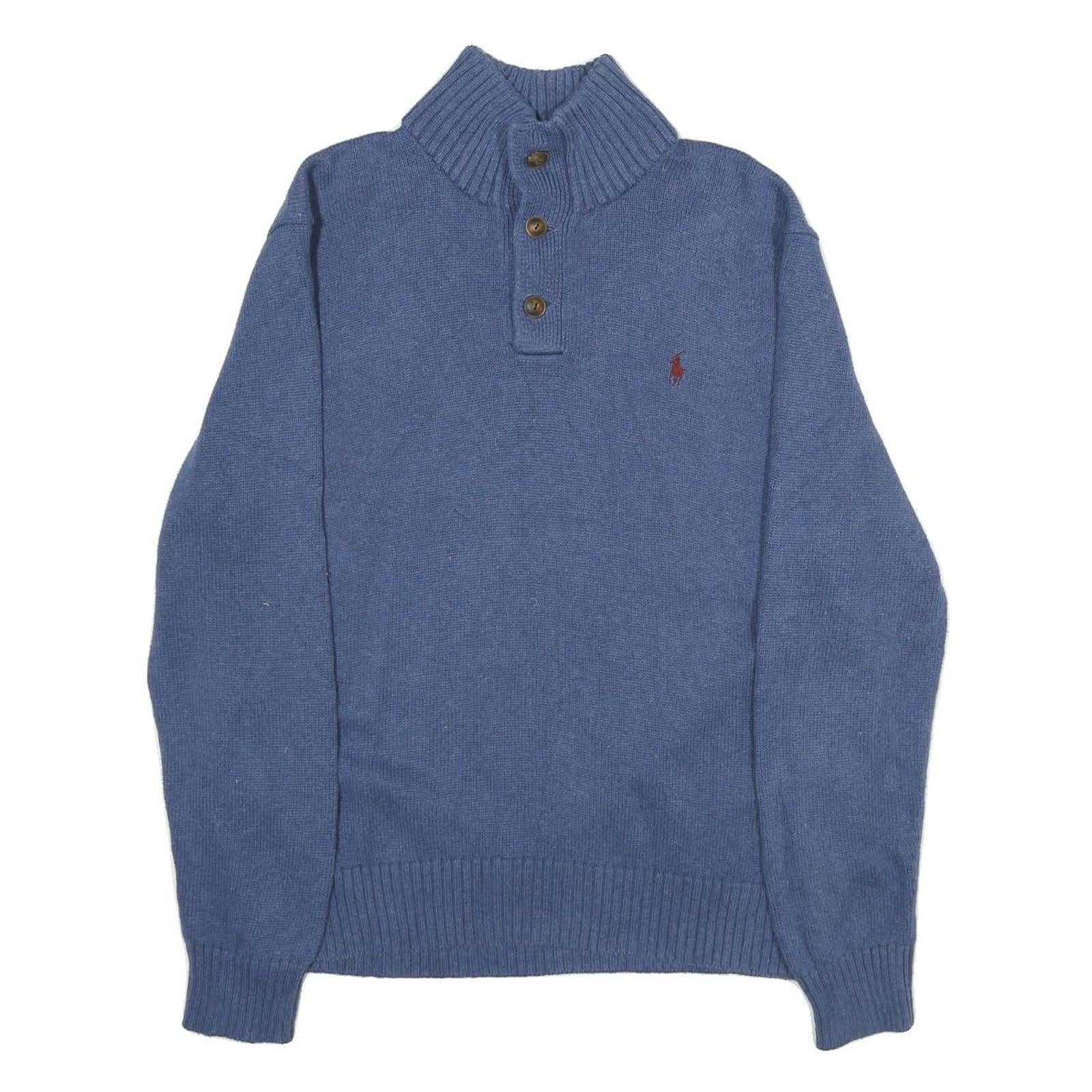 POLO RALPH LAUREN Mens Blue Pullover Plain Half Button Crew Neck Regular L Refurbished - N/A refurbished available on Cerqular
