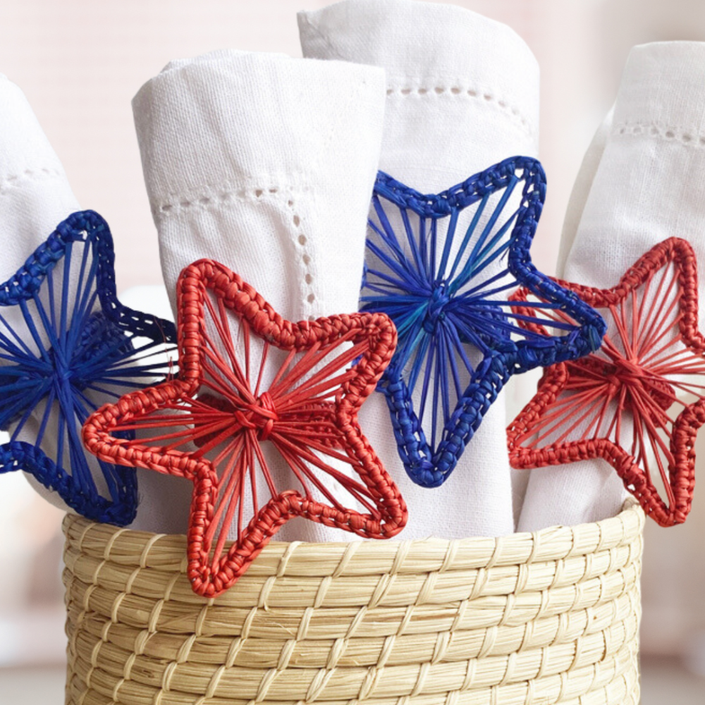 Hand Made Iraca Palm - 4th of July Napkin Rings - Sold by Set | Pack: Pack of 6 | Color: Blue Refurbished - Apalma Handmade refurbished available on Cerqular